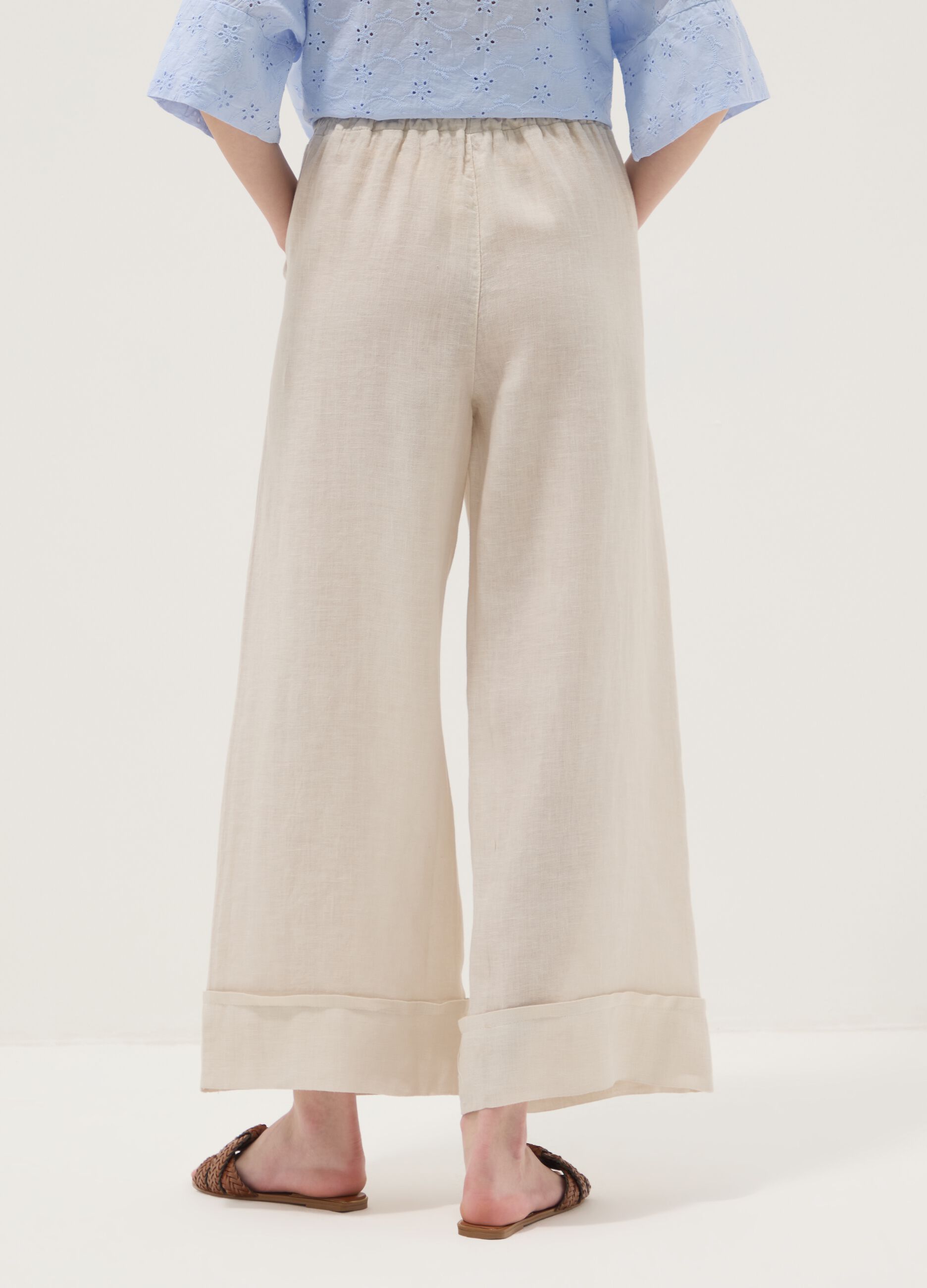 Beige Hose aus reinem Leinen in Regular Fit
