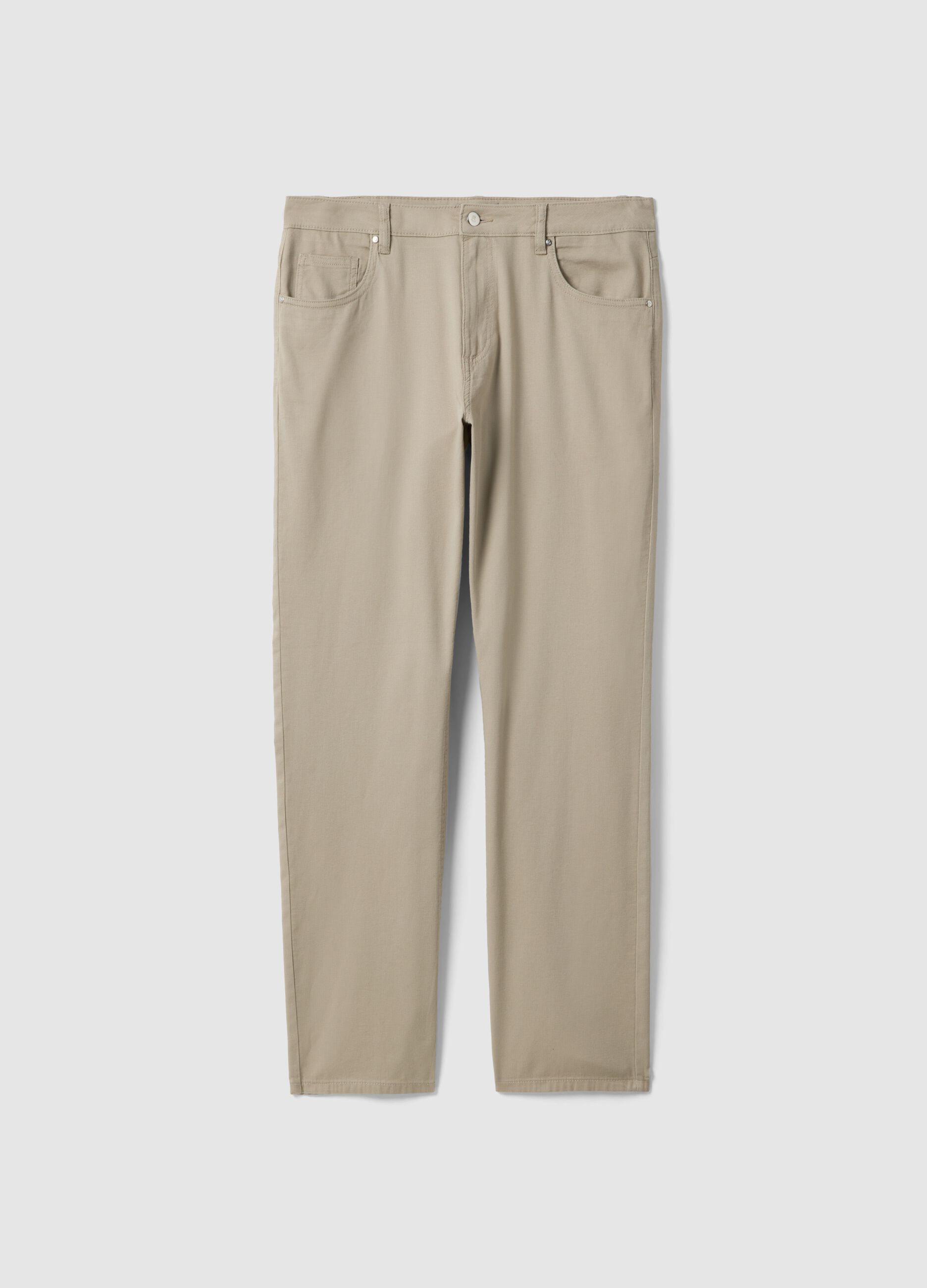 Regular fit beige cotton stretch trousers