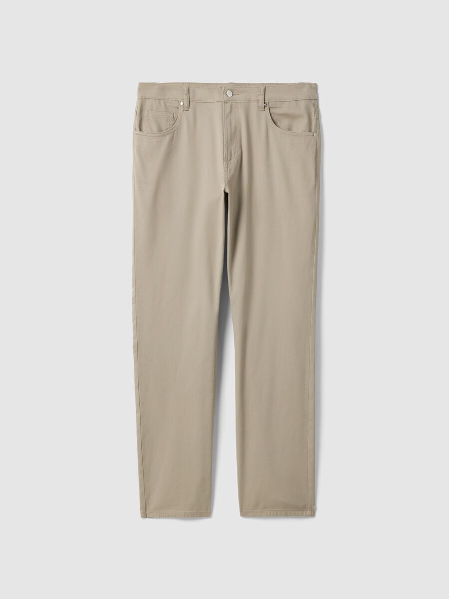Regular fit beige cotton stretch trousers_0
