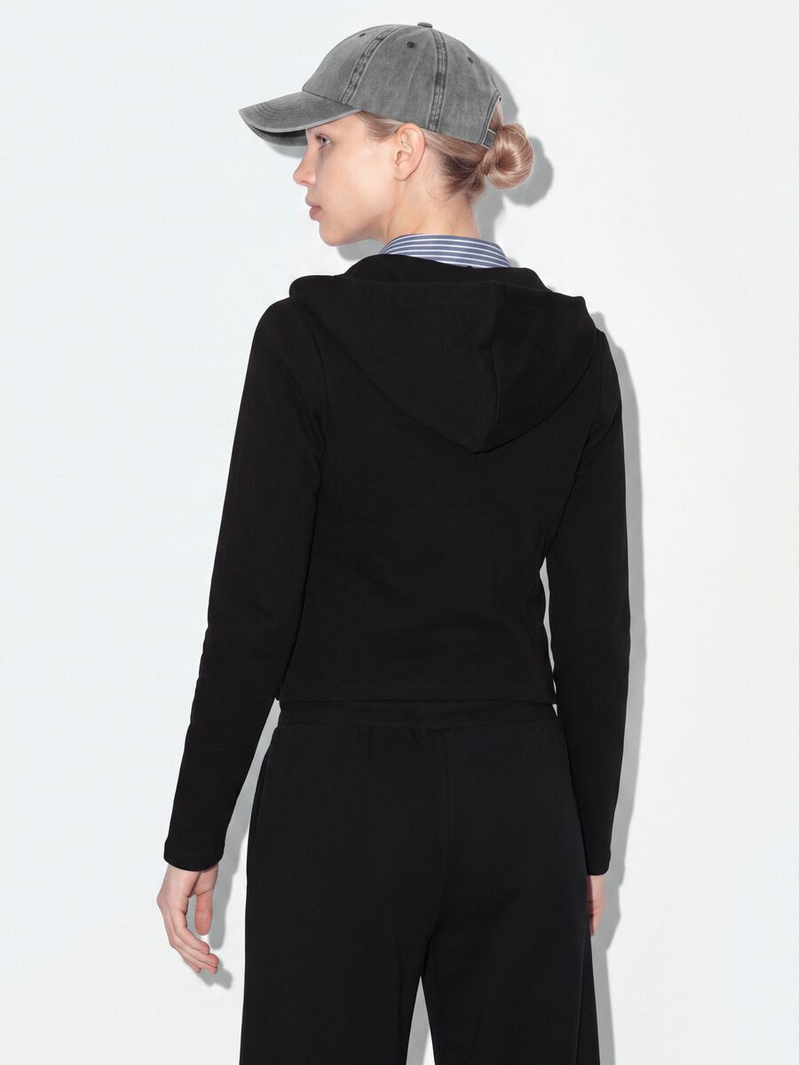 Black pure cotton full-zip hoodie with fitted cut_2