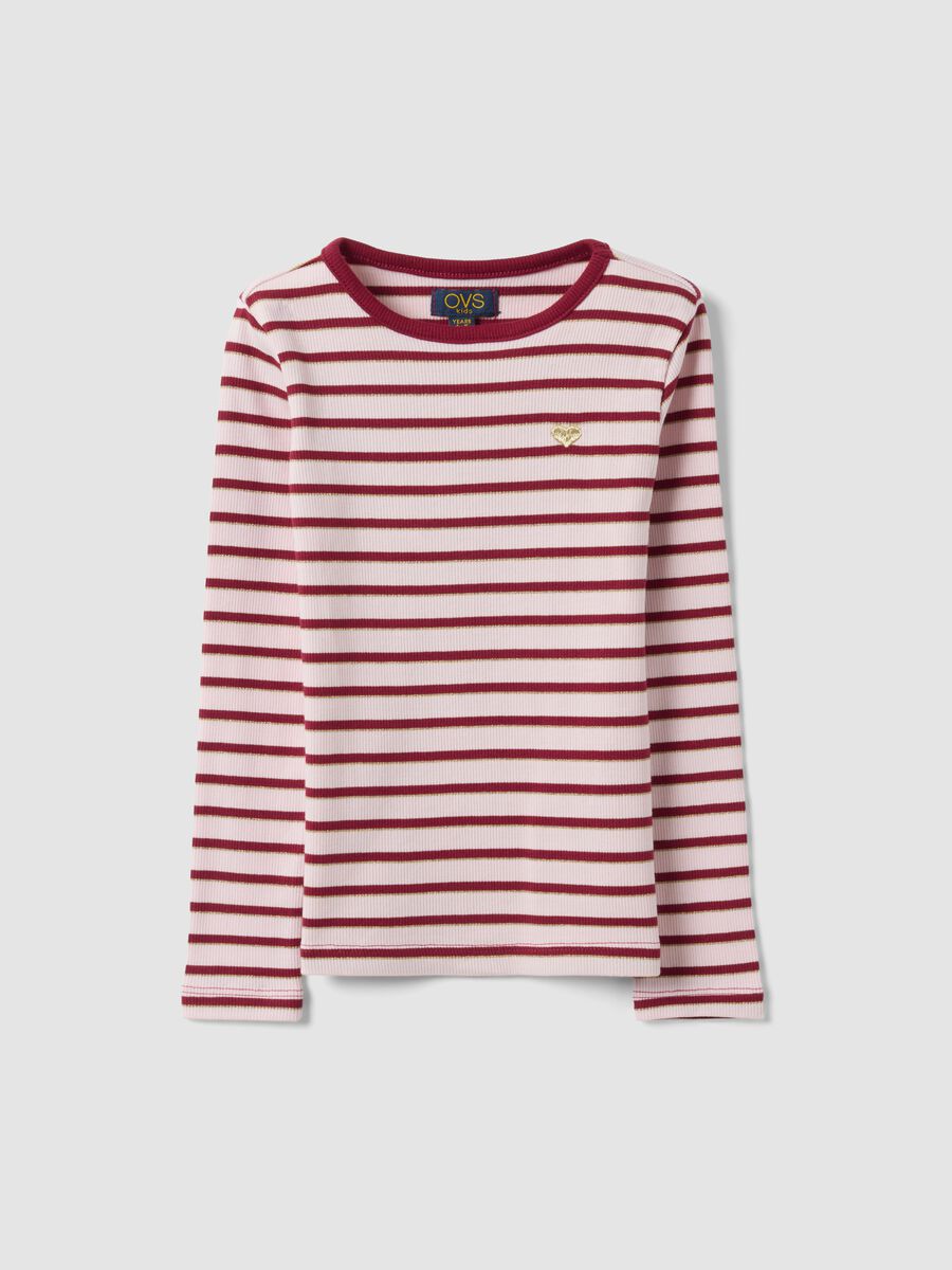Girls&rsquo; multicolour striped stretch-cotton T-shirt with embroidery_0