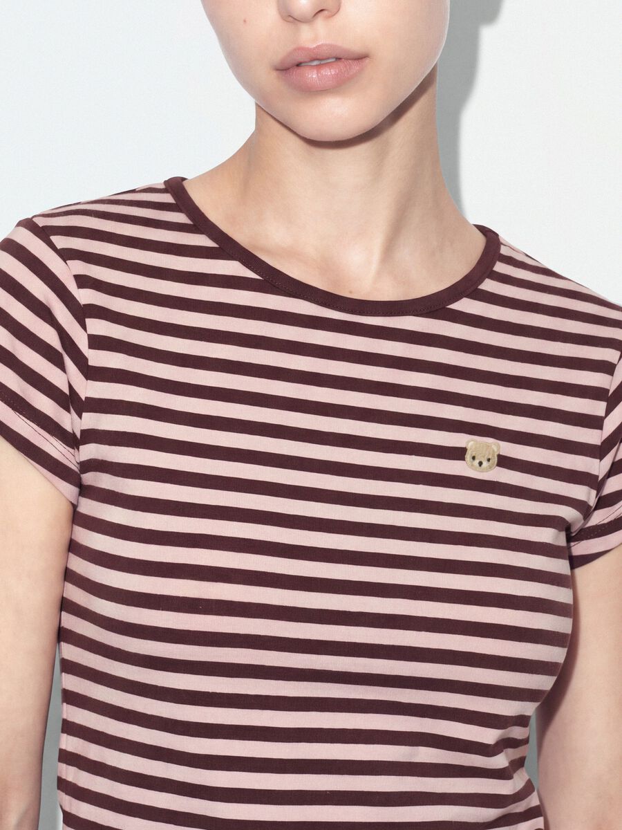 Brown pure cotton crew-neck striped T-shirt_3