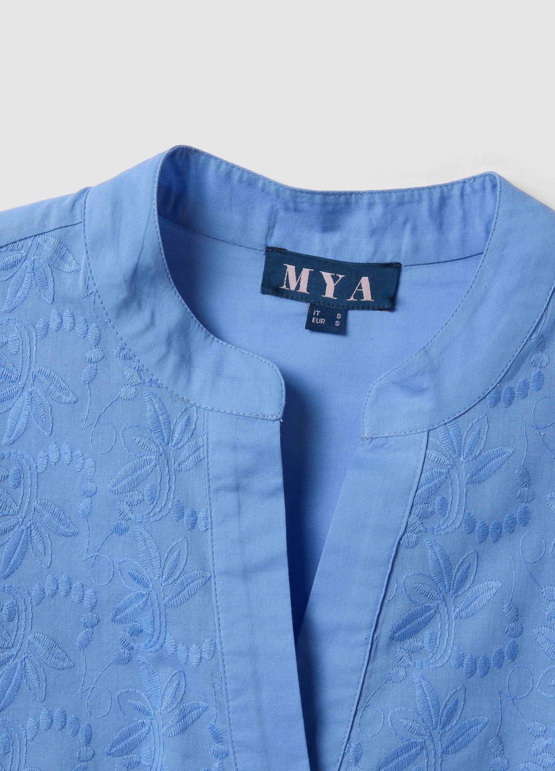 Light blue pure cotton shirt with embroidery