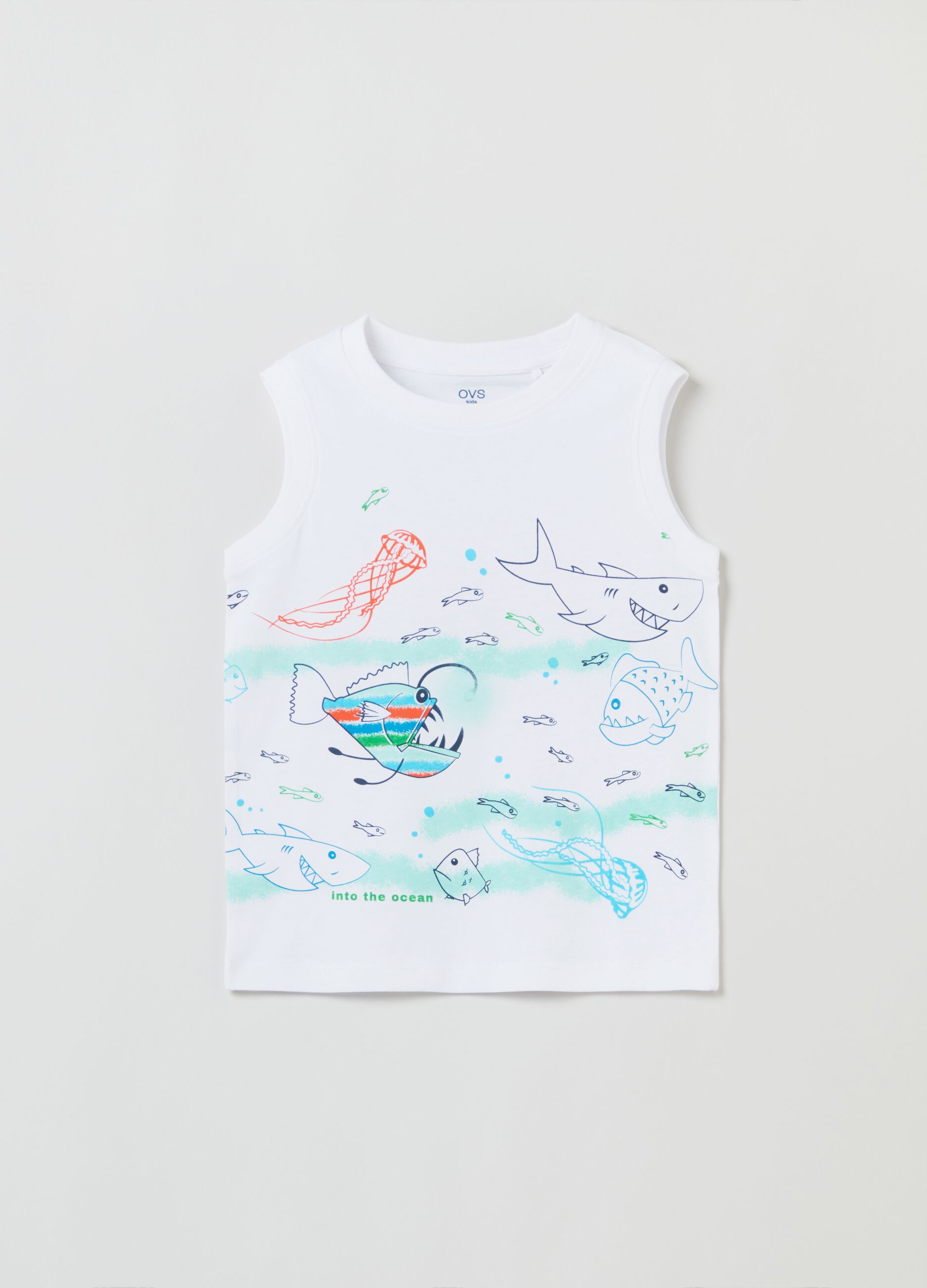 Camiseta de tirantes de algodón con estampado peces
