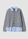 Cardigan grigio con colletto regular fit a coste effetto doppio strato_4