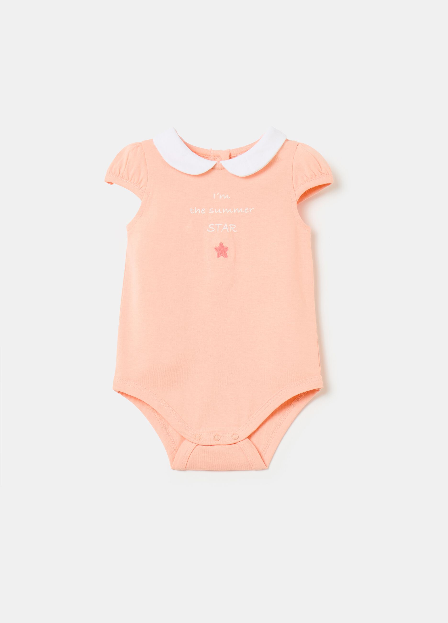 Organic cotton bodysuit with print and embroidery