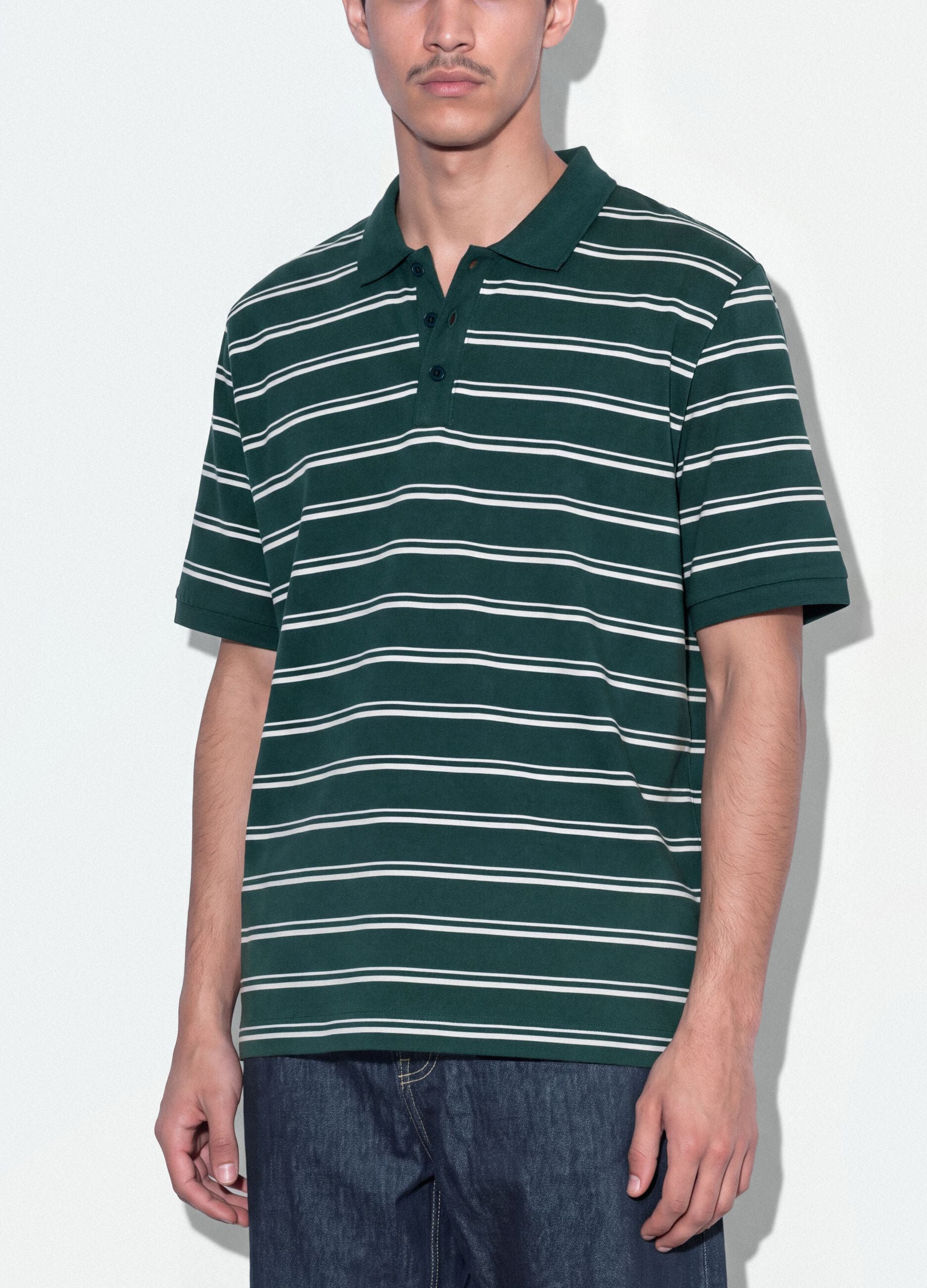 Polo verde in puro cotone a righe regular fit