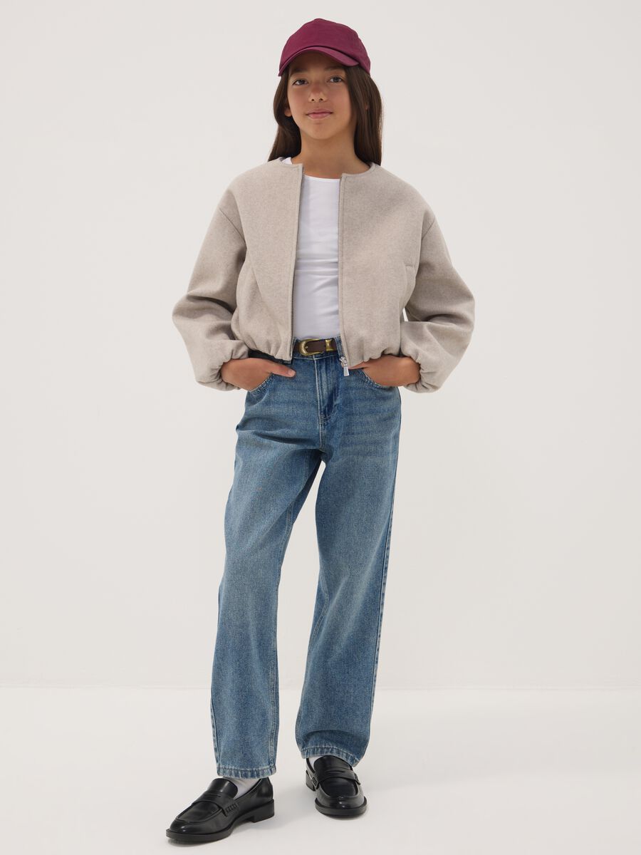 Blue denim straight-fit jeans in a cotton and viscose blend for girls_0