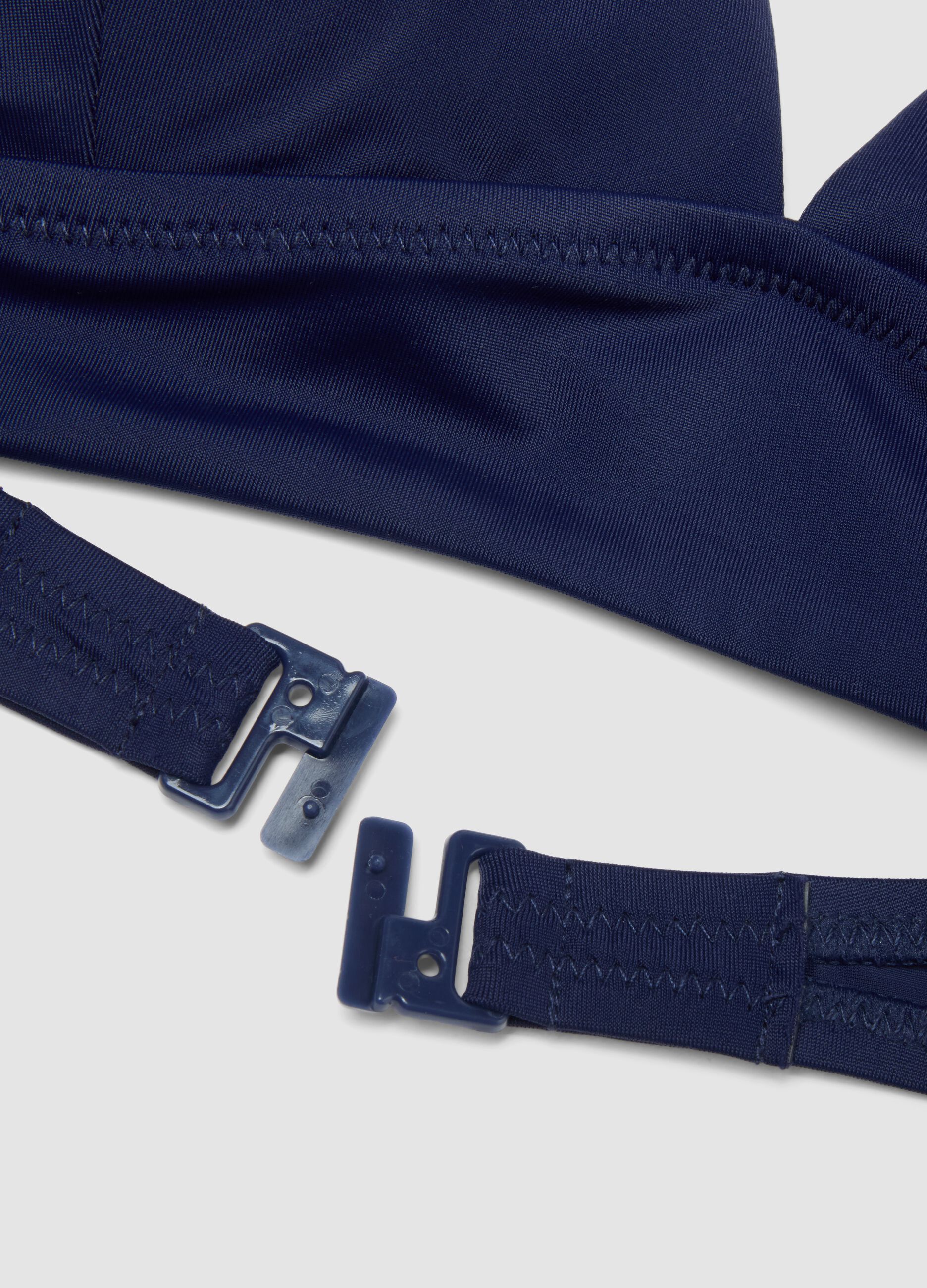 Blue stretch bikini top with adjustable ties