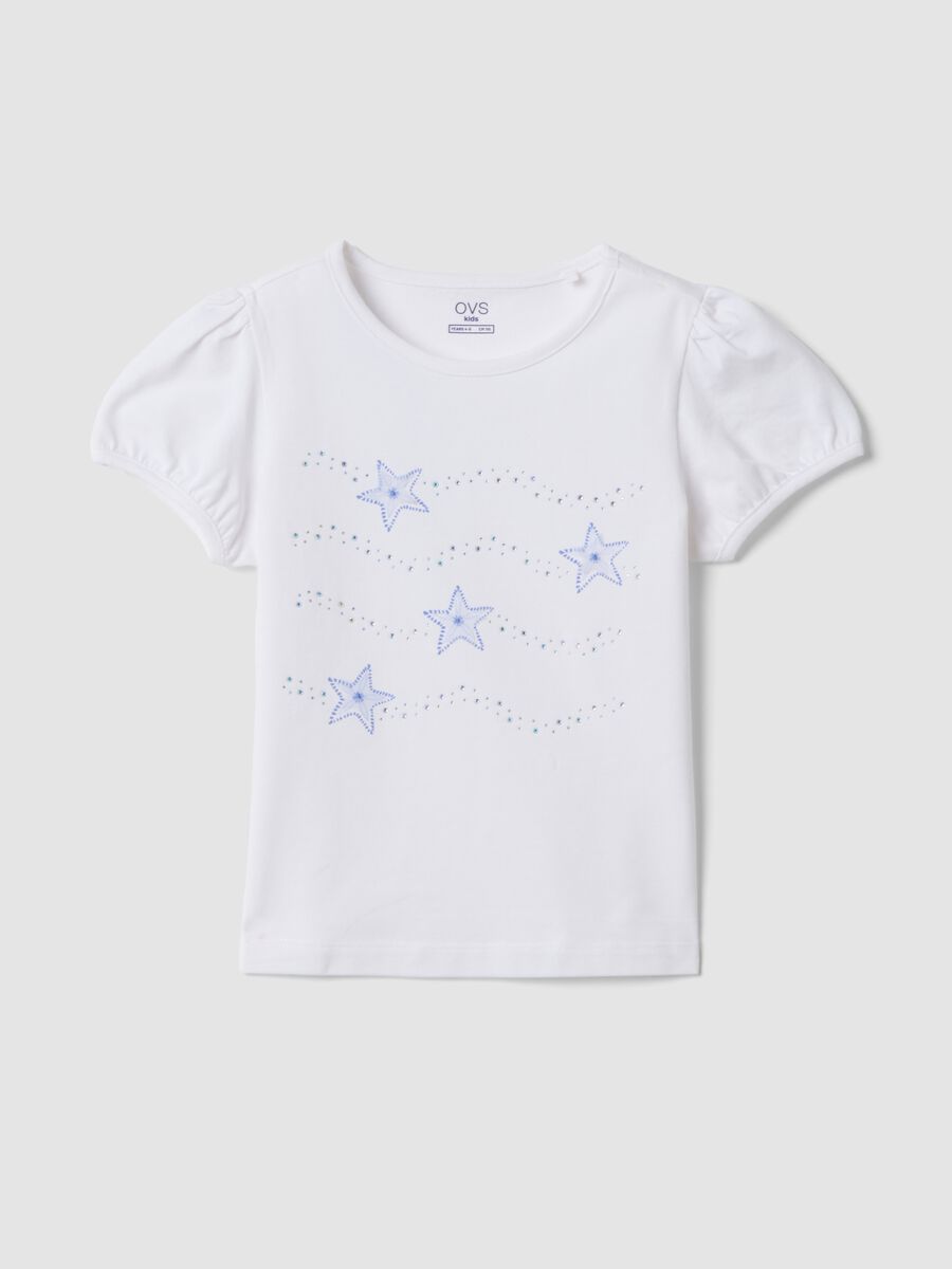 T-shirt branca de manga curta em algod&atilde;o el&aacute;stico_0