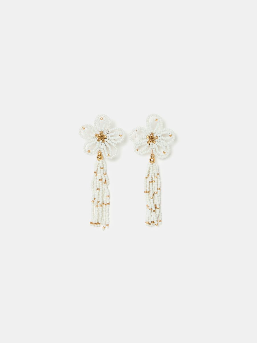 Flower pendant earrings with fringing_0