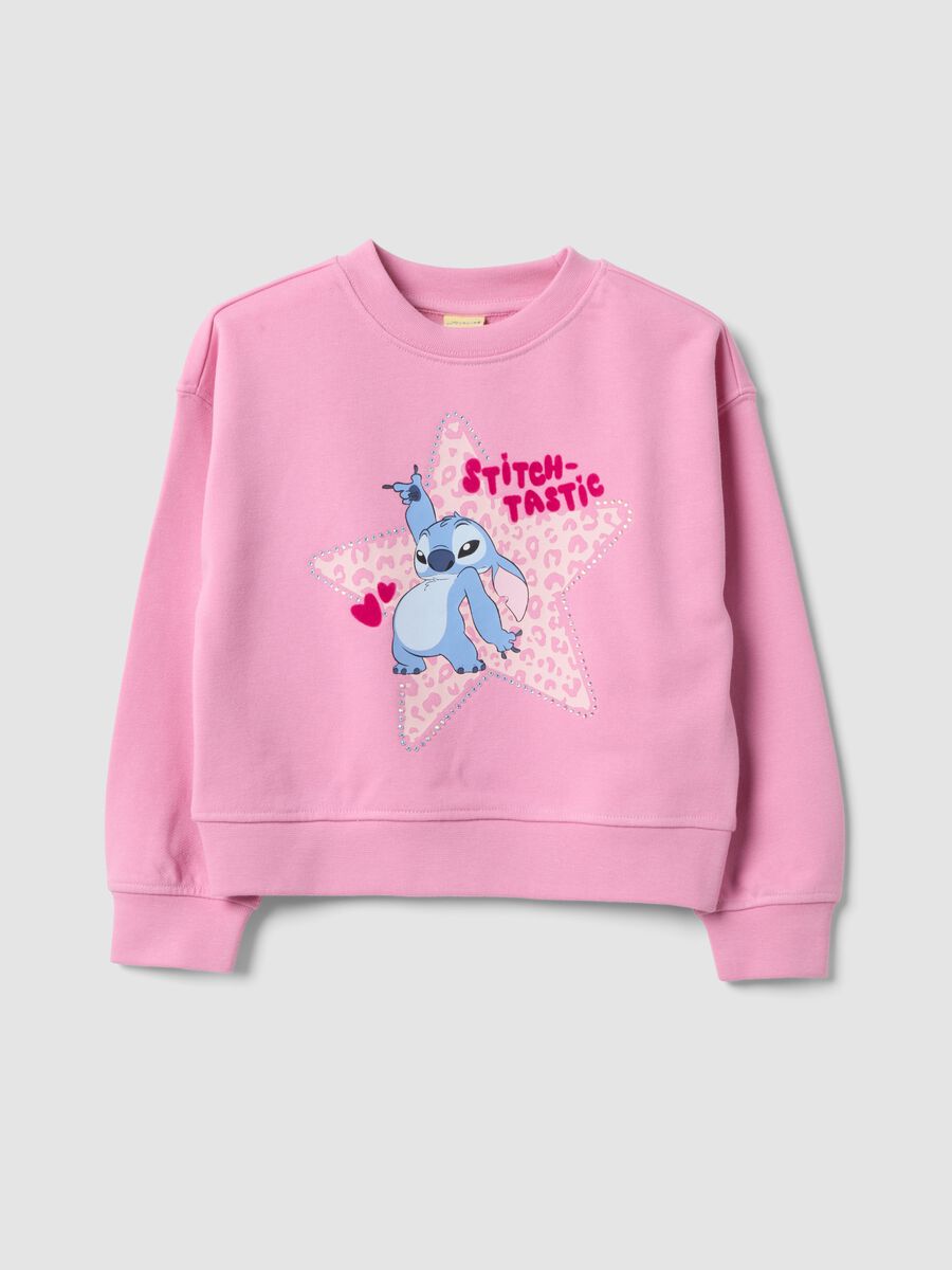 Pink cotton-blend sweatshirt with Lilo & Stitch front print for girls_0
