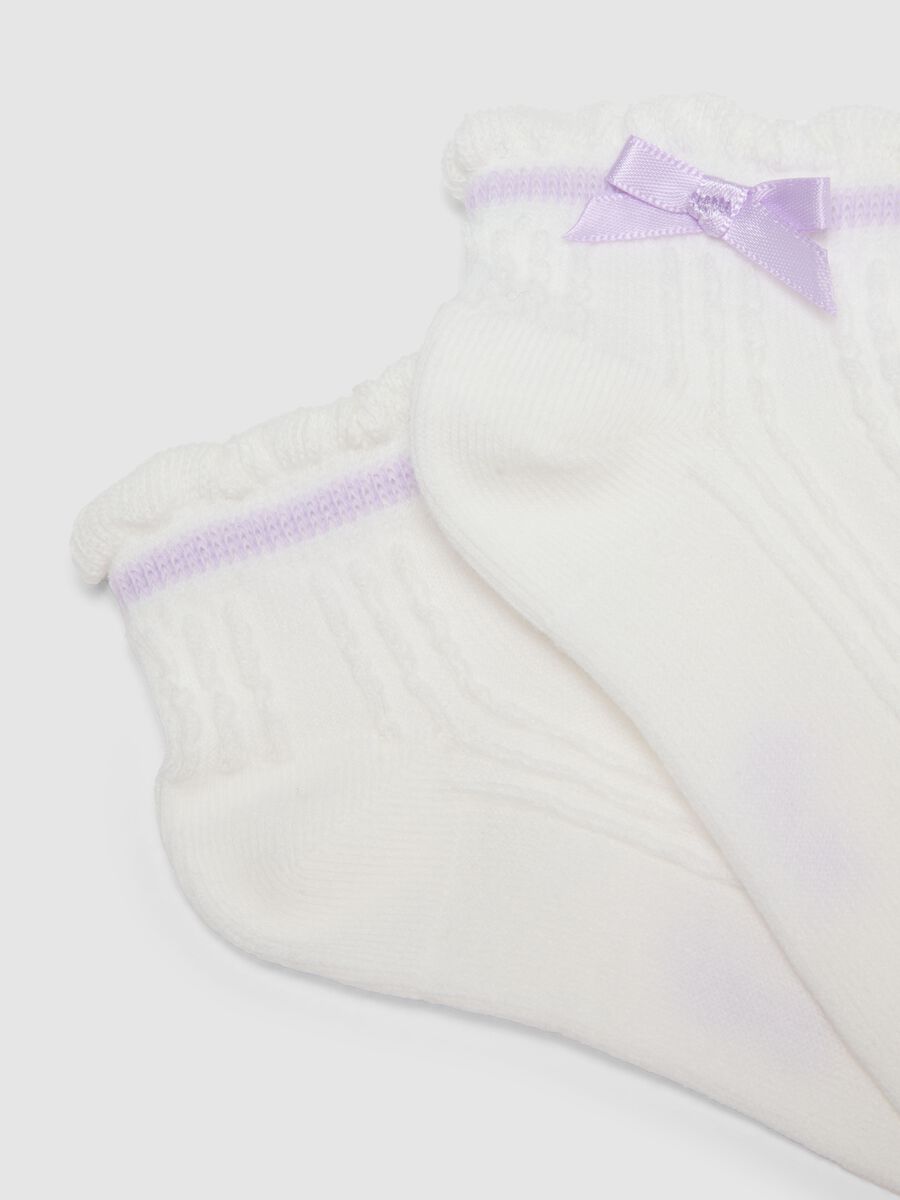 Twin pack girls' white cotton blend socks with bow_2
