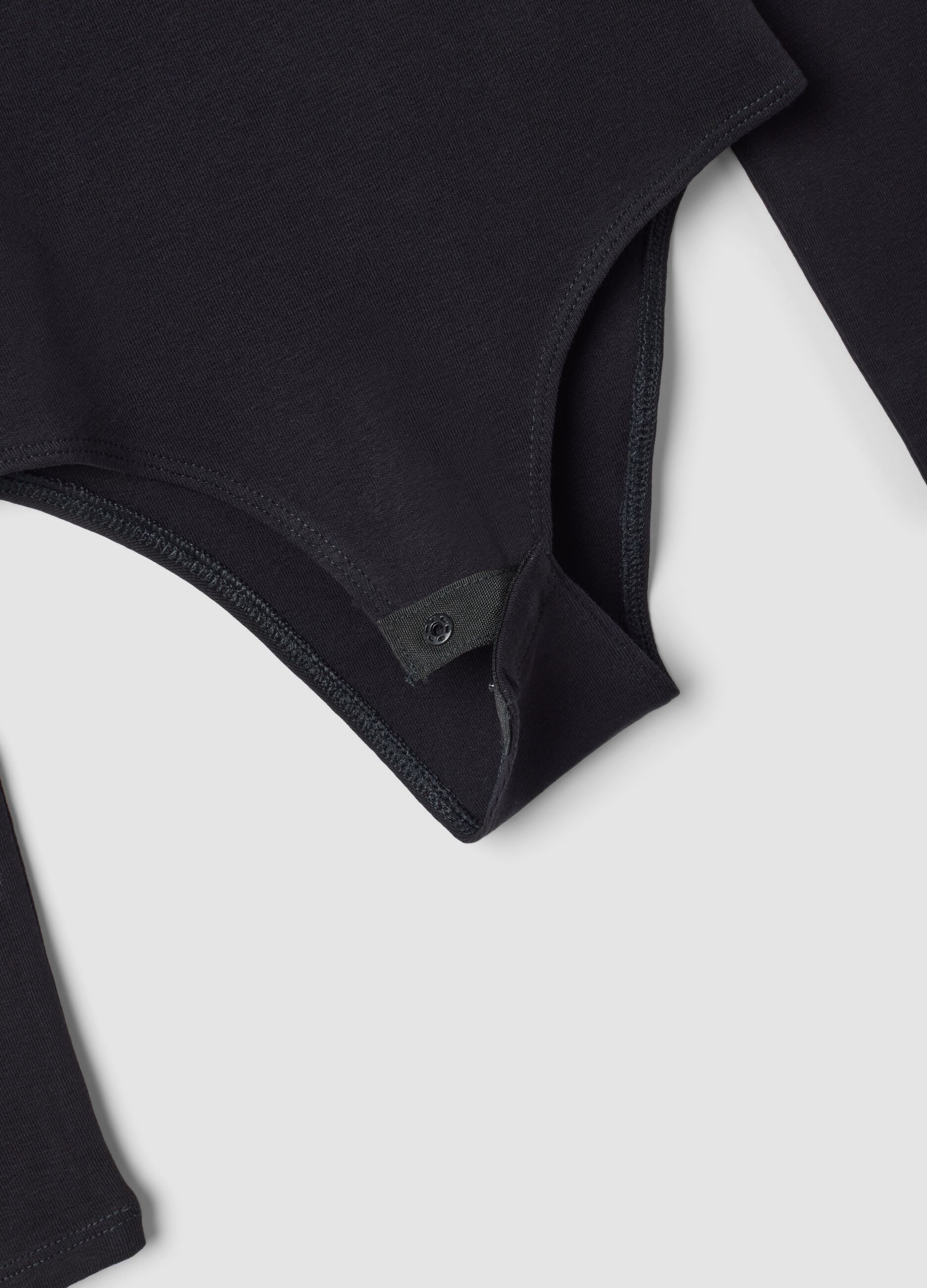 Black fitted stretch-cotton bodysuit with crew neck