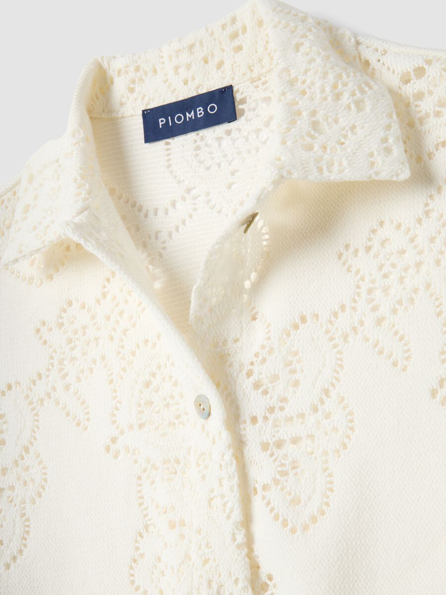 White cotton blend polo regular fit with perforated texture_5