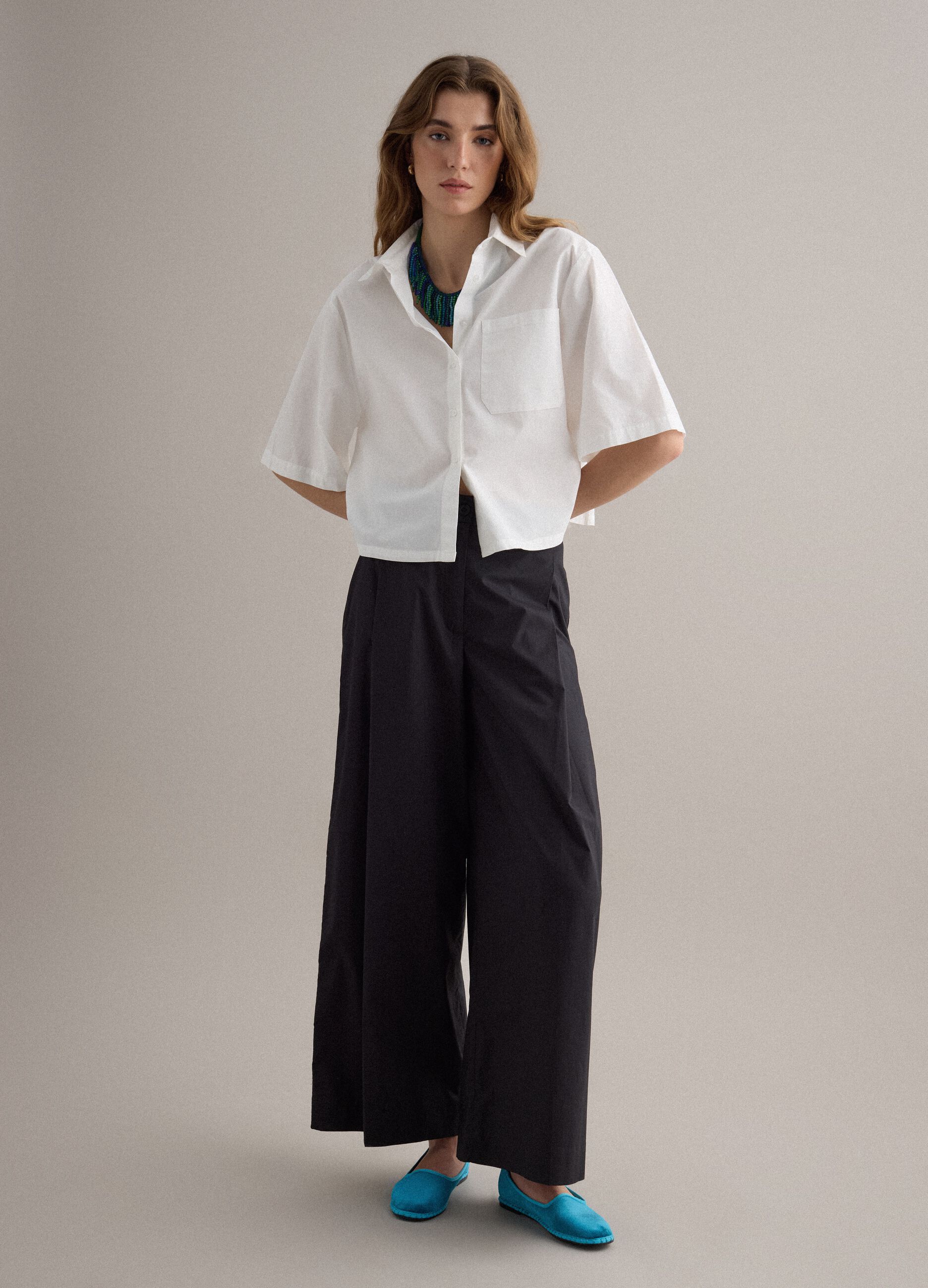 White pure-cotton shirt with patch pocket and oversized fit