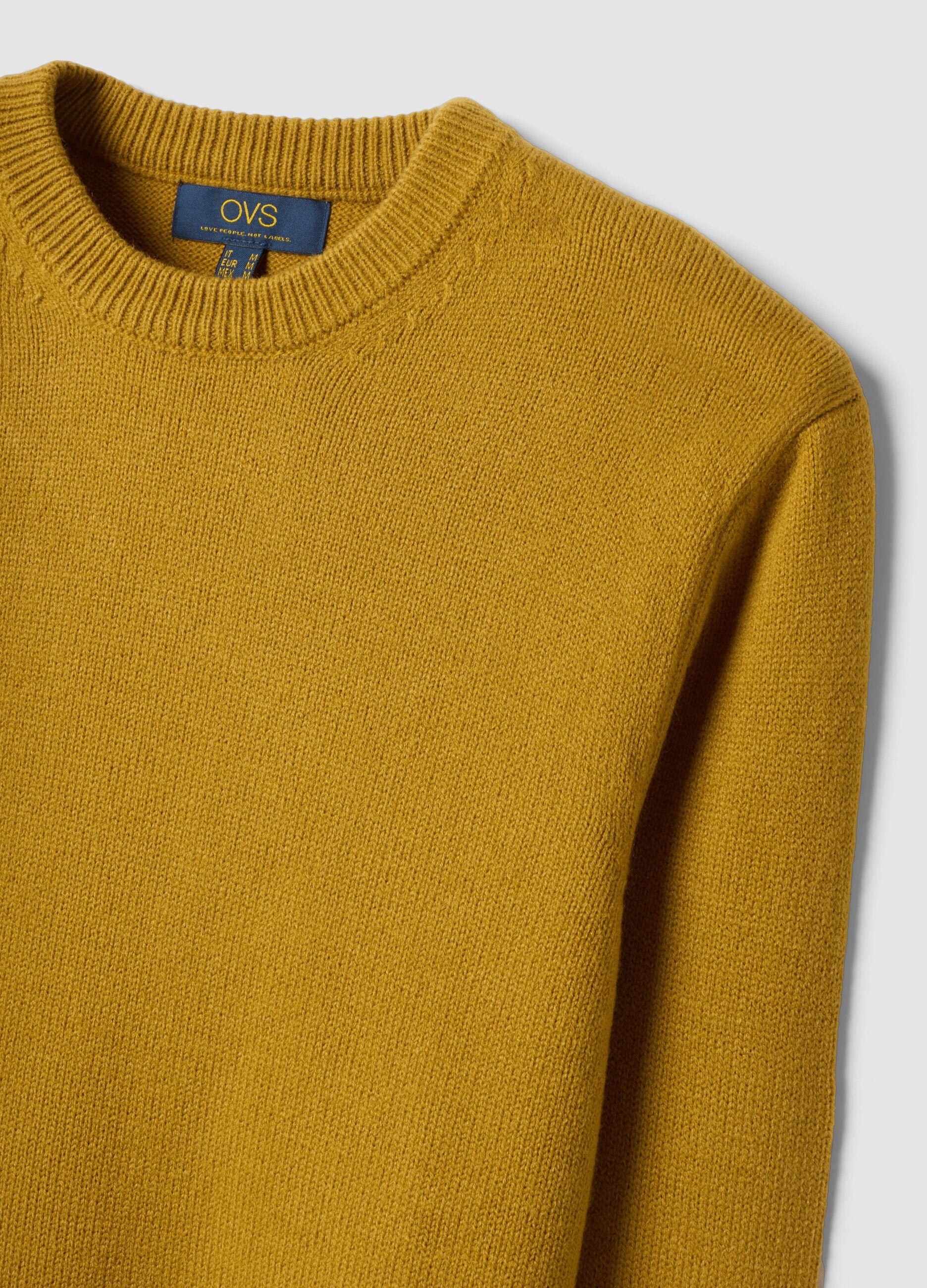 Mustard yellow regular-fit crew-neck knitted jersey jumper