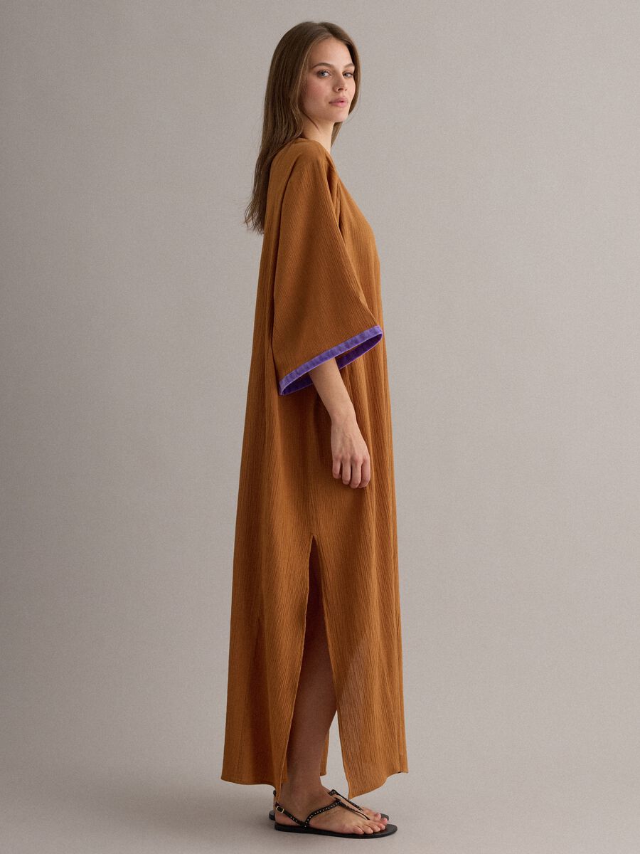 Caft&aacute;n largo marr&oacute;n de algod&oacute;n puro_0