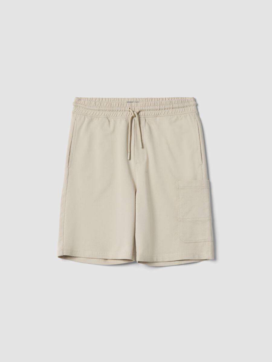 Boy's beige oversized fit pure cotton cargo shorts_3