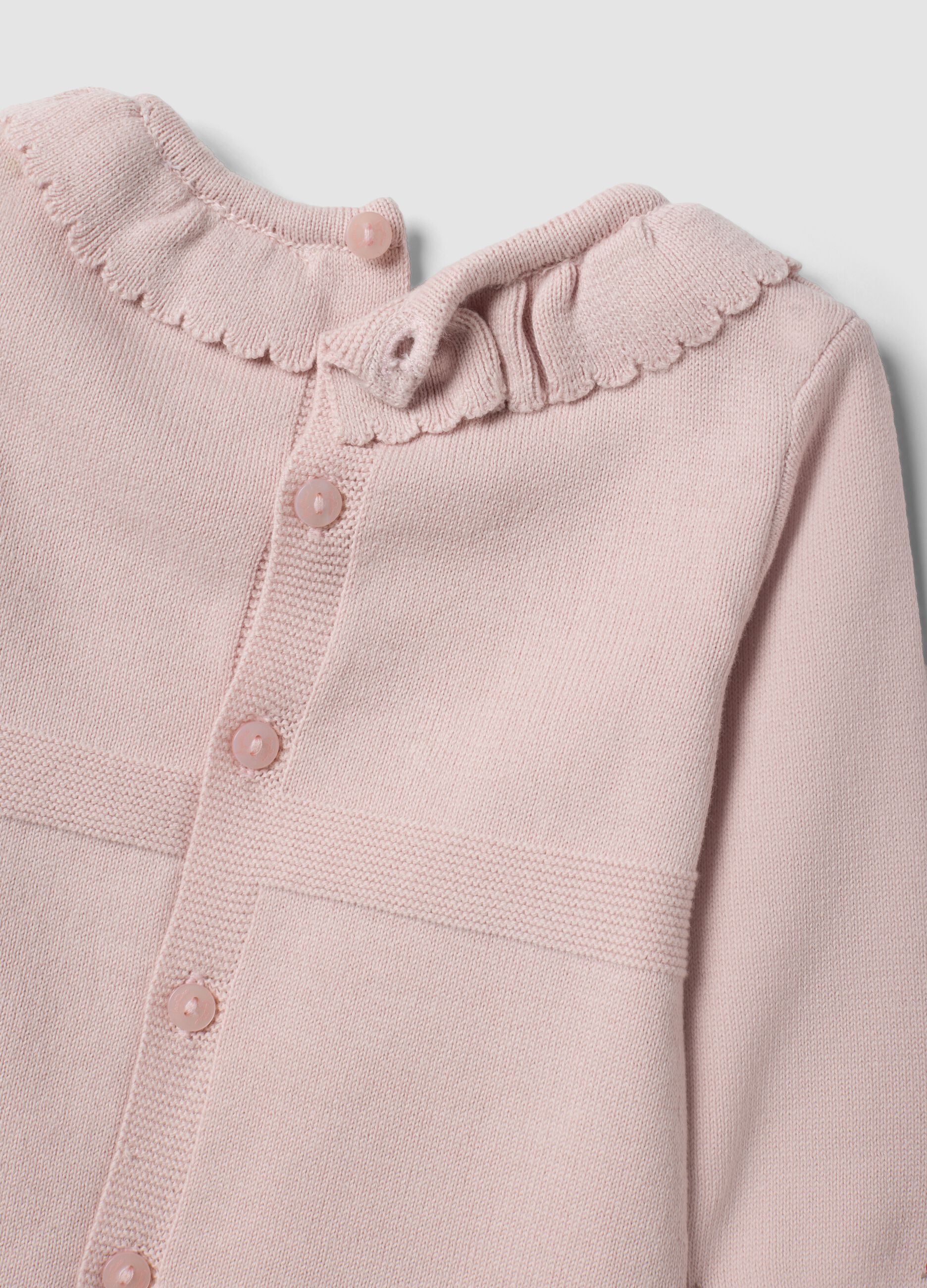 Pink pure organic cotton baby girl sleepsuit with ruffle collar