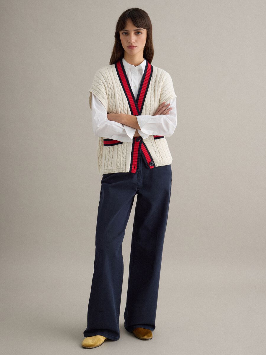 Straight Blue Stretch Cotton Chino Trousers_0