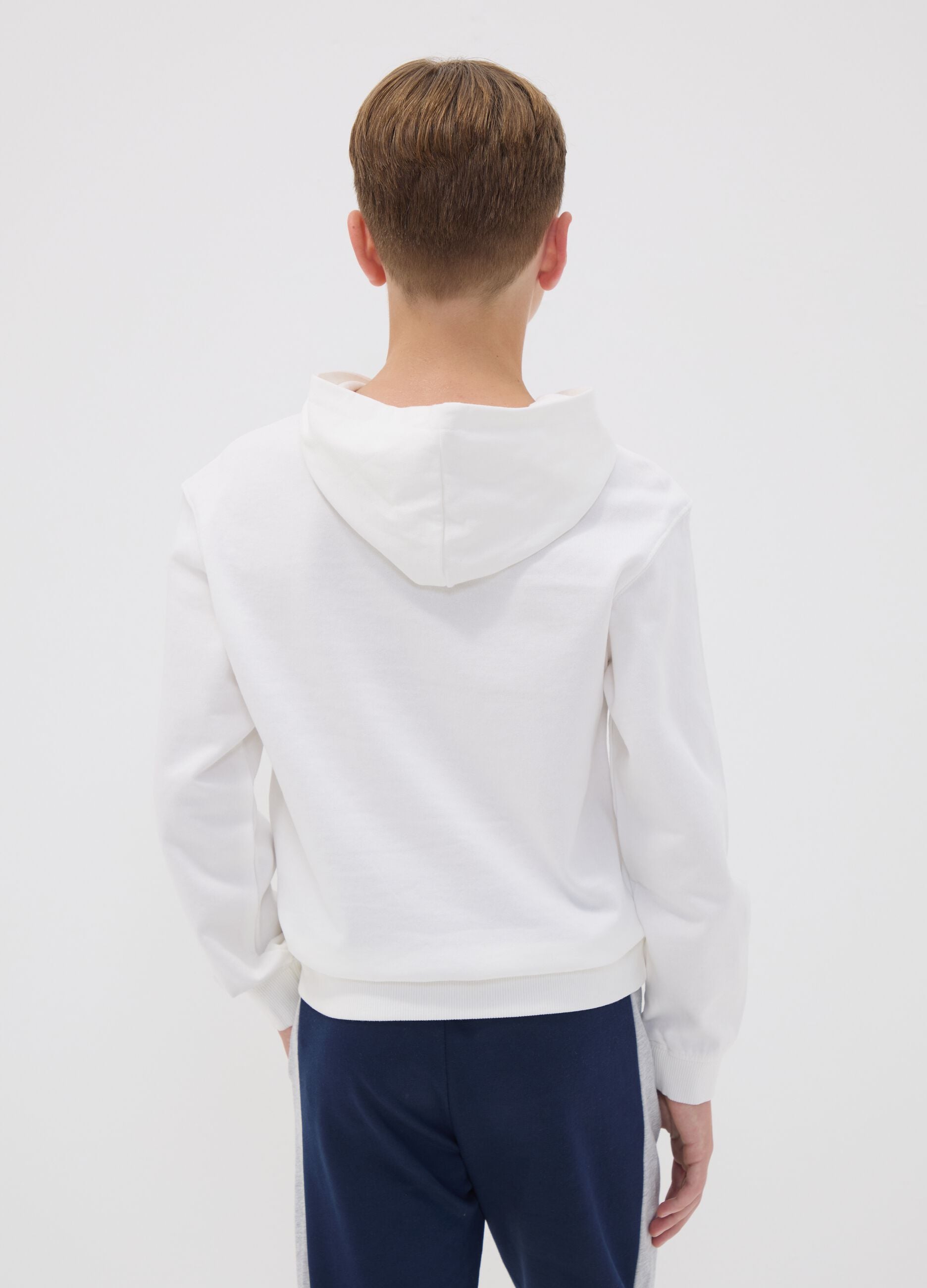 White pure cotton hoodie with print for boys