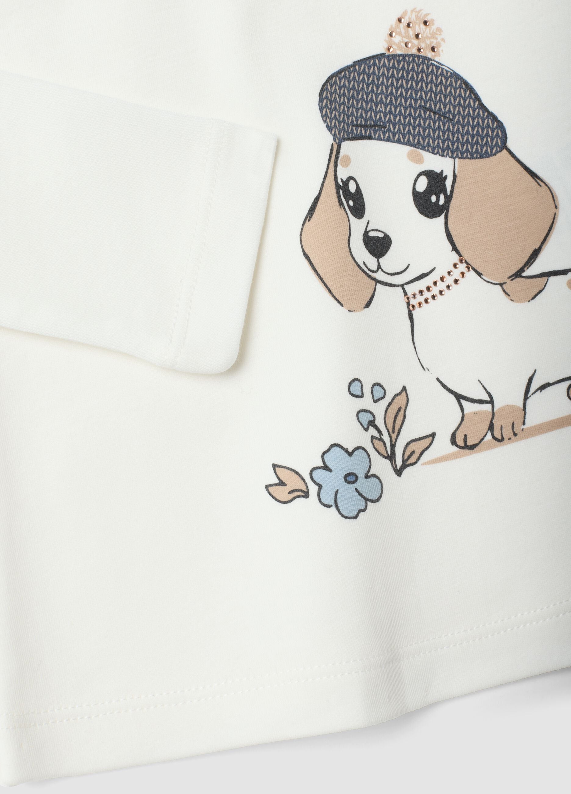 T-shirt bianca con collo rialzato in puro cotone organico con stampa