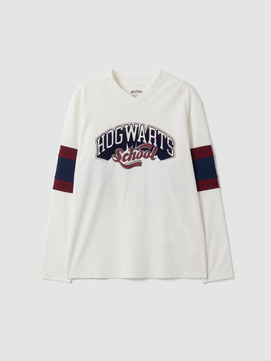 White pure cotton V-neck Harry Potter print T-shirt_3