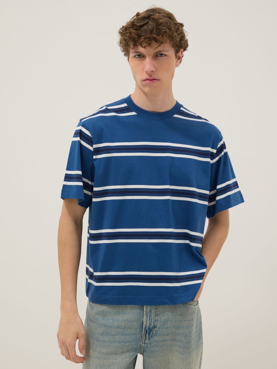 Blue striped pure cotton T-shirt_1