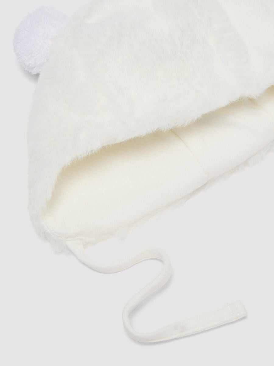 White organic cotton teddy-effect hat for baby girl_2