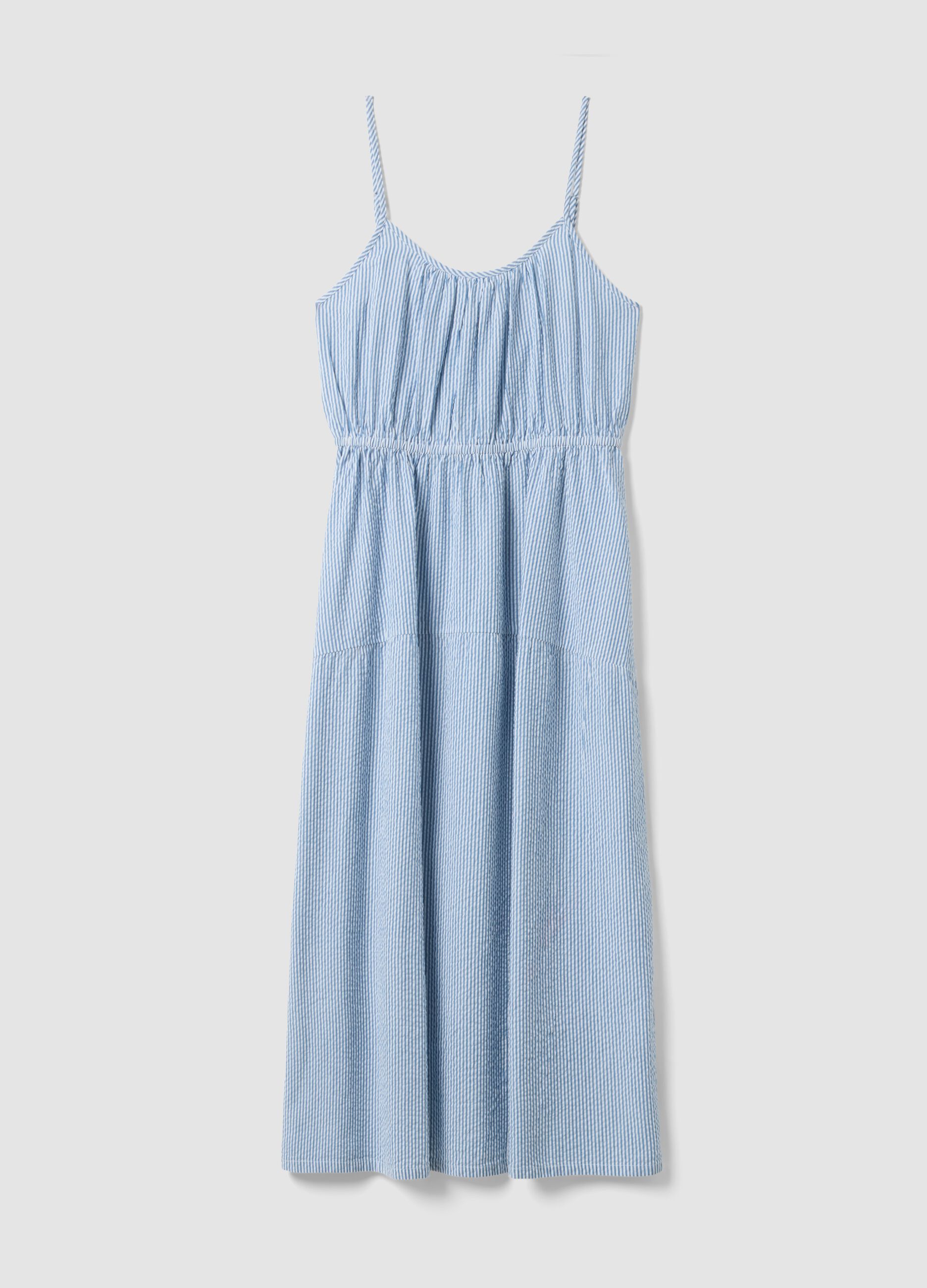 Blue striped pure cotton regular-fit dress with thin straps