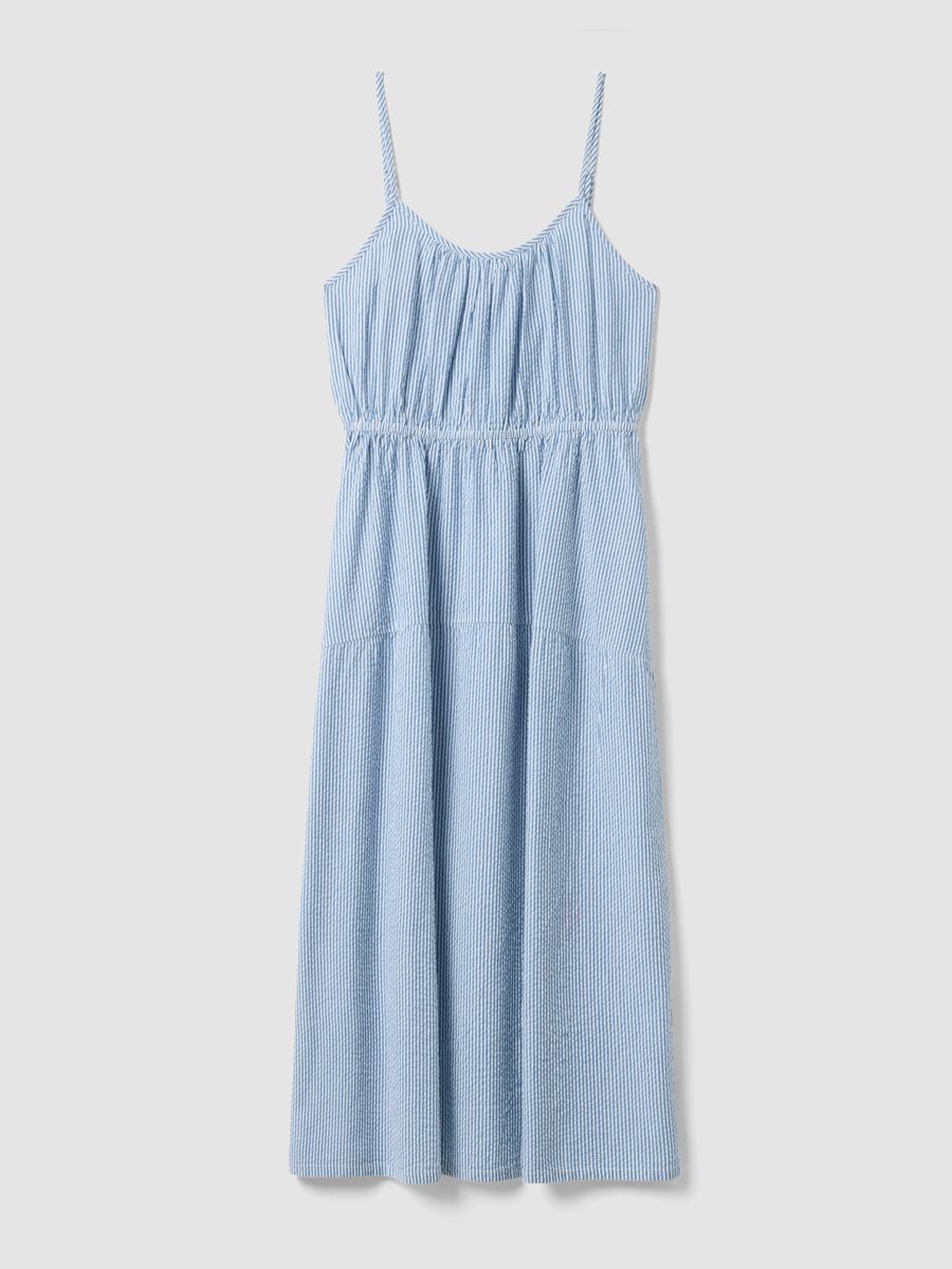 Blaues, gestreiftes Regular-Fit-Kleid aus reiner Baumwolle mit schmalen Tr&auml;gern_4