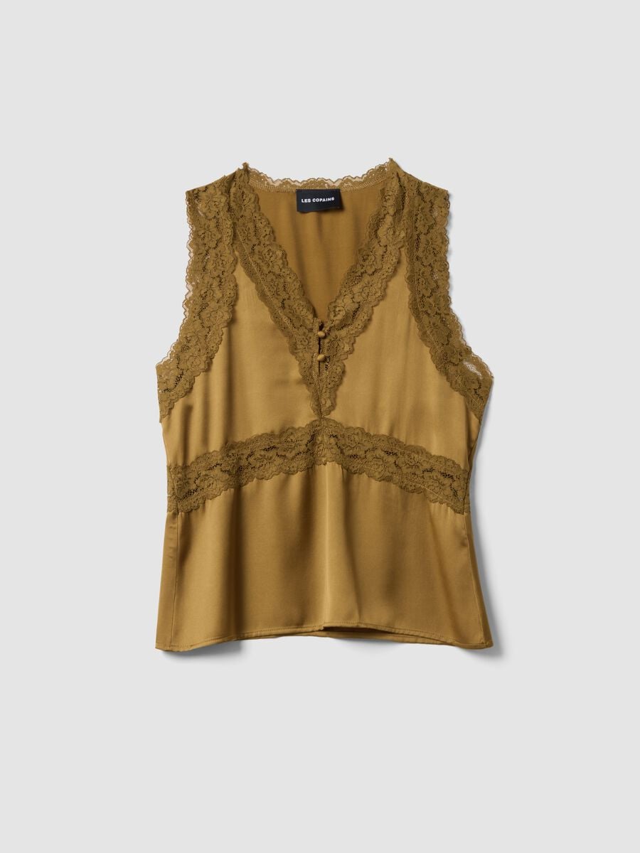 Top marrone in misto viscosa con pizzo_0