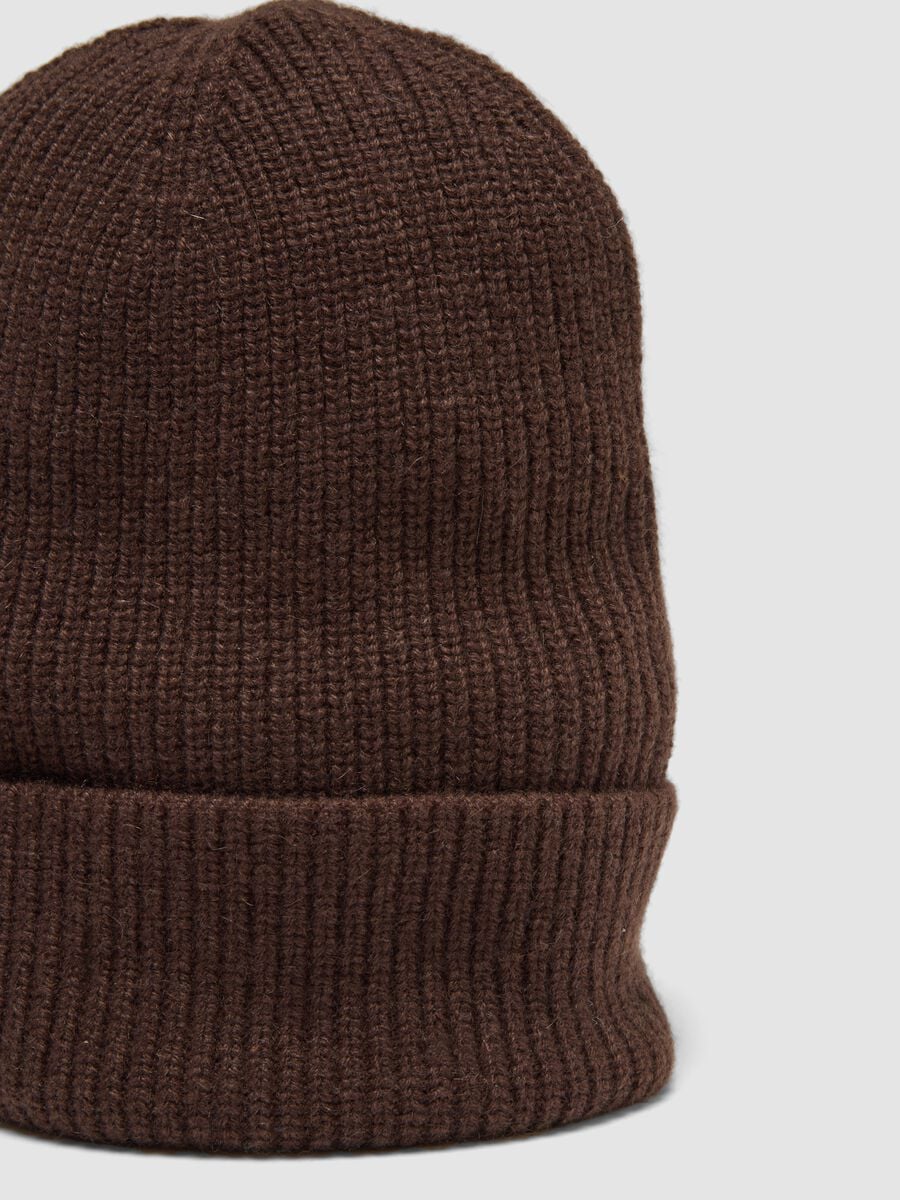 Brown ribbed pure cashmere beanie_2