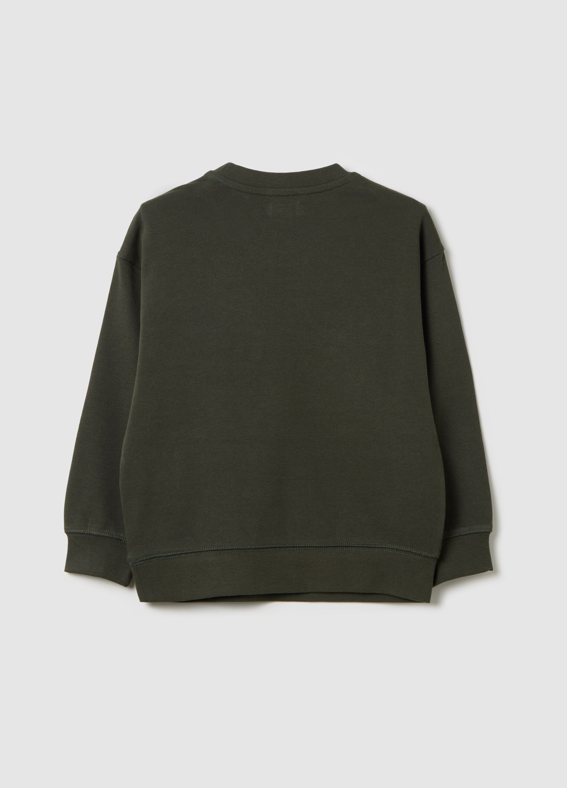 Green sweatshirt in French terry with pocket and patch