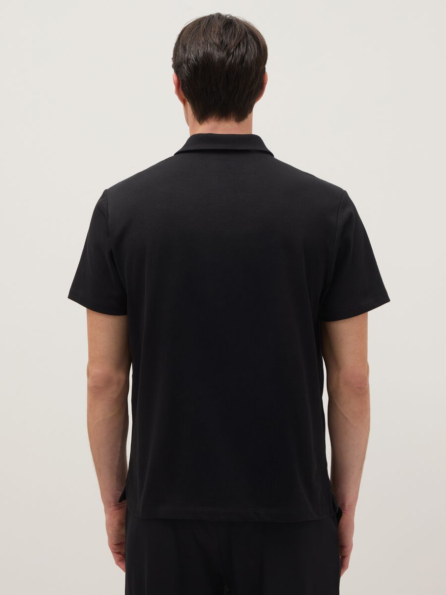 Black short-sleeved cotton blend polo regular fit_2