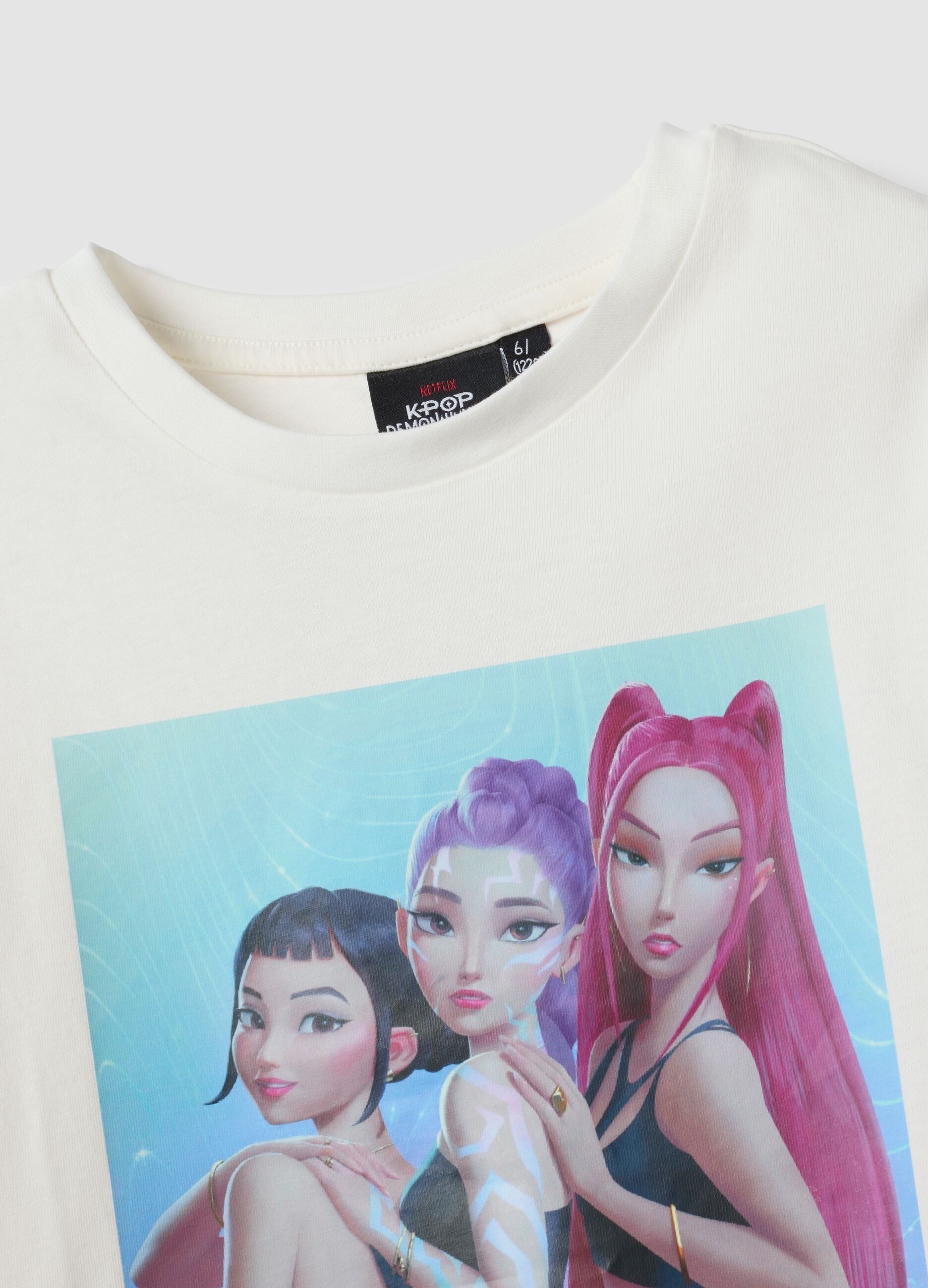 Wei&szlig;es T-Shirt aus reiner Baumwolle mit K-Pop Demon Hunters Print f&uuml;r M&auml;dchen