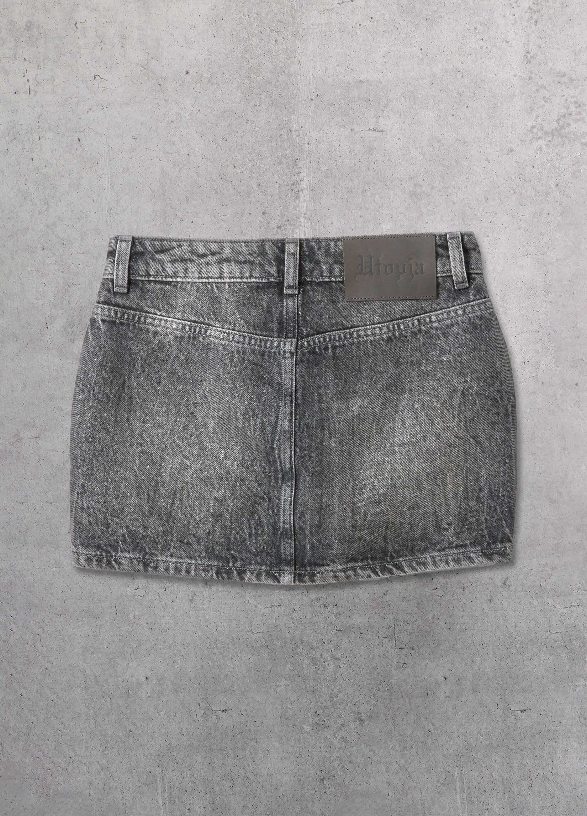Washed Grey Mini Denim Skirt