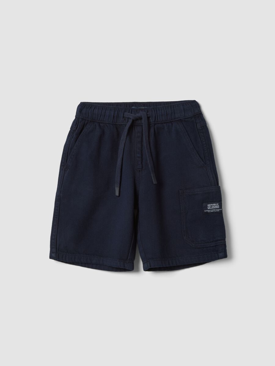 Blaue Cargo-Shorts aus reiner Baumwolle f&uuml;r Jungen, Regular Fit mit Kordelzug_0