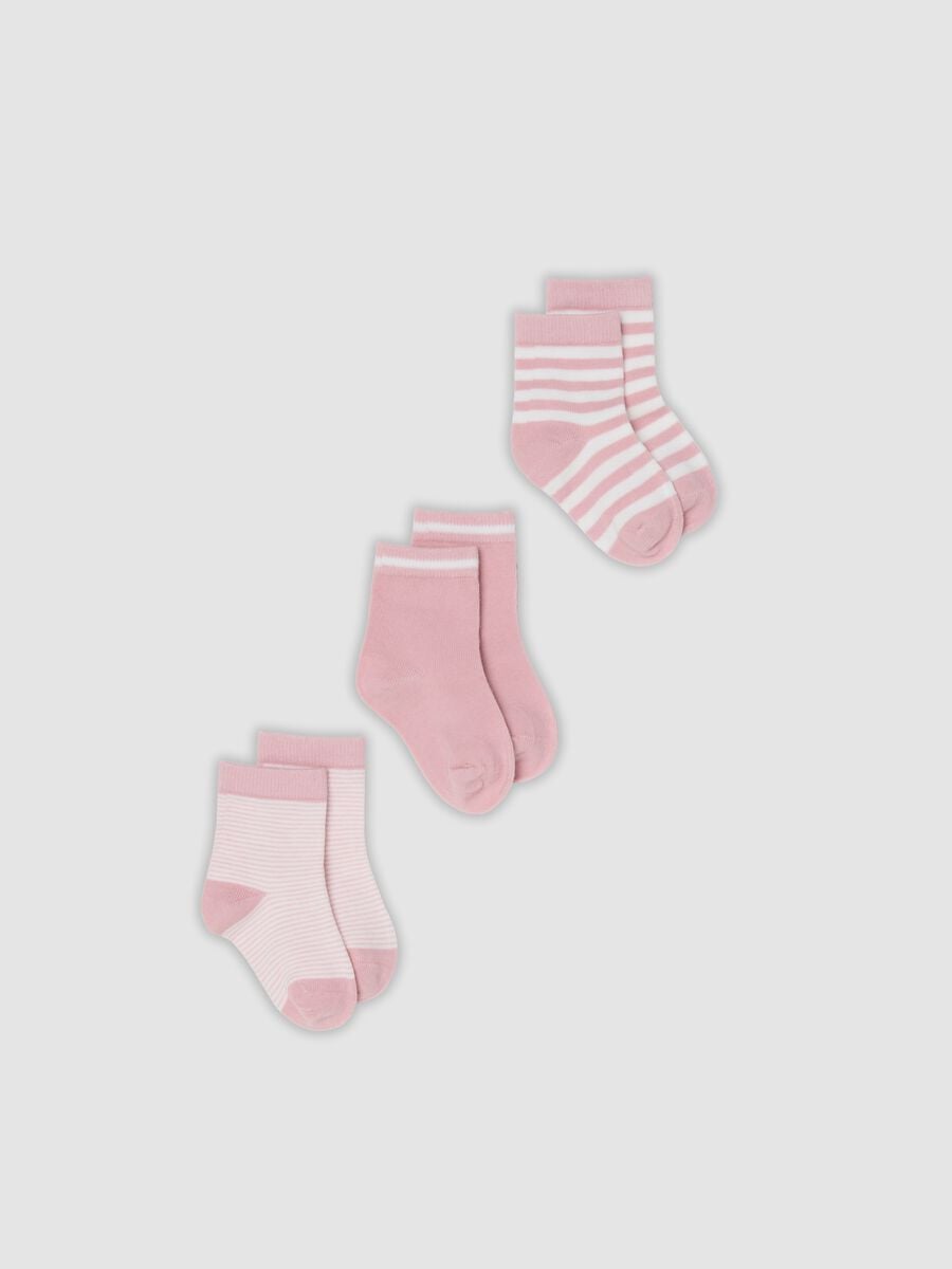 Tripack di calze rosa in cotone organico elasticizzato a righe_0