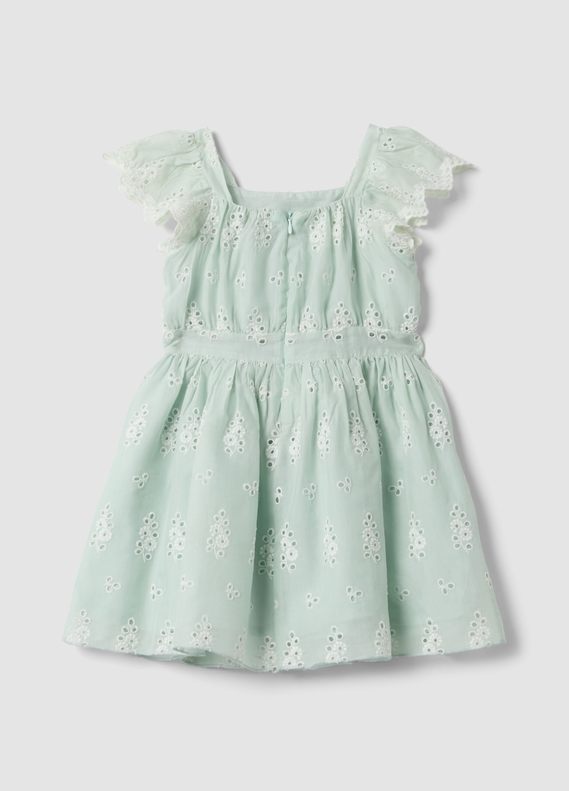 Abito verde traforato in misto viscosa e cotone per bambina regular fit