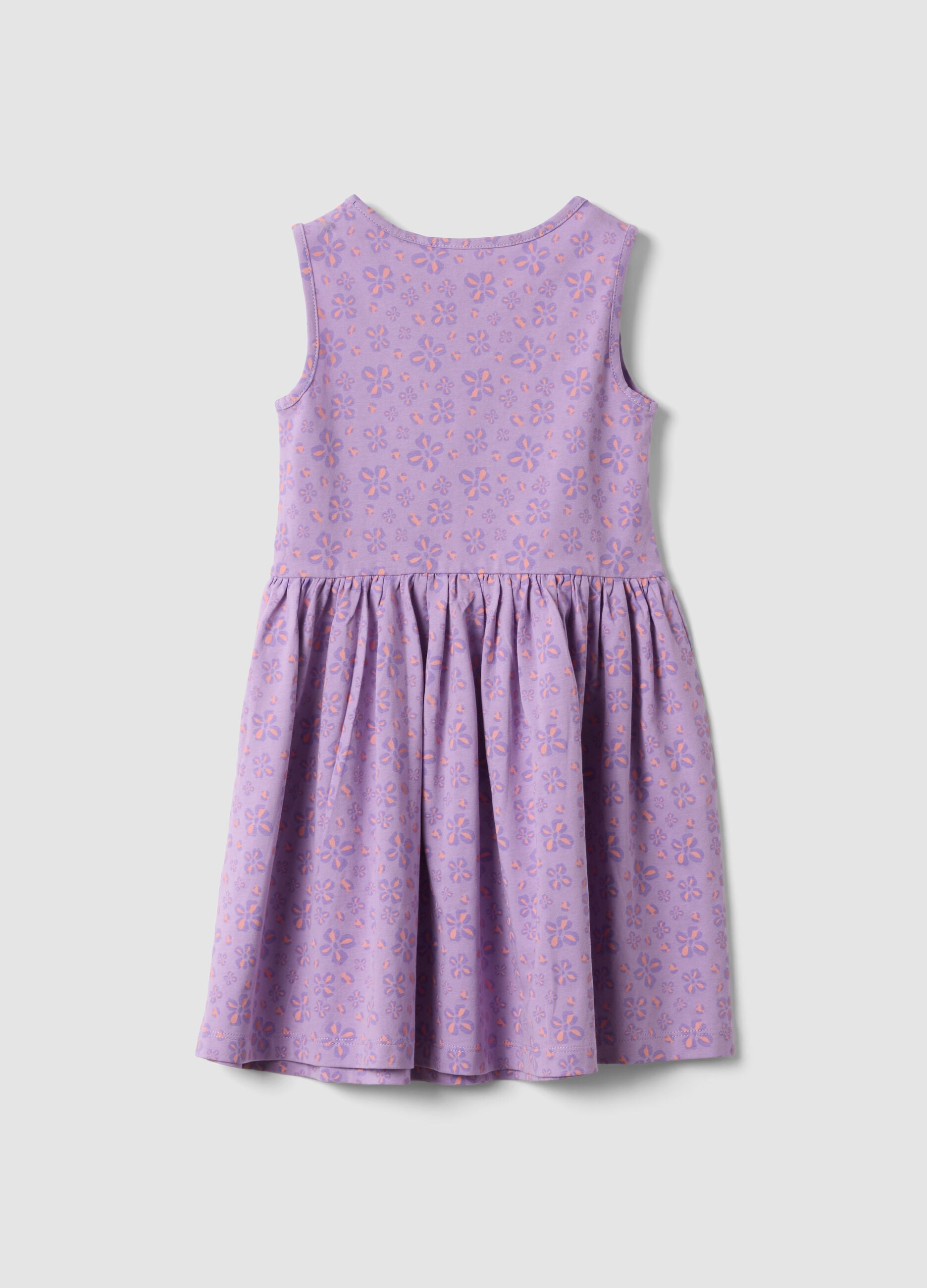 Vestido roxo em algod&atilde;o puro com estampado floral