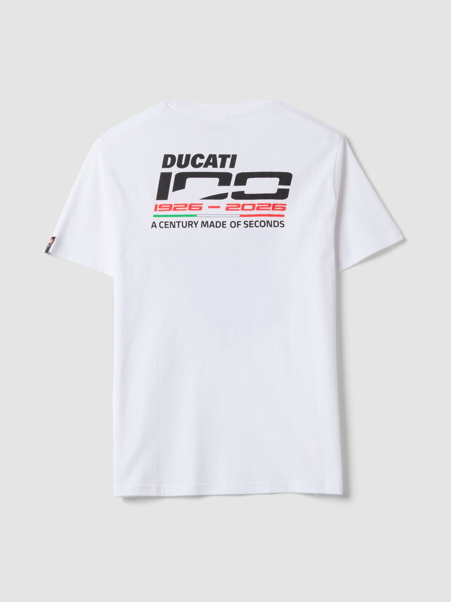 White pure cotton crew-neck T-shirt with Ducati print, regular fit_2