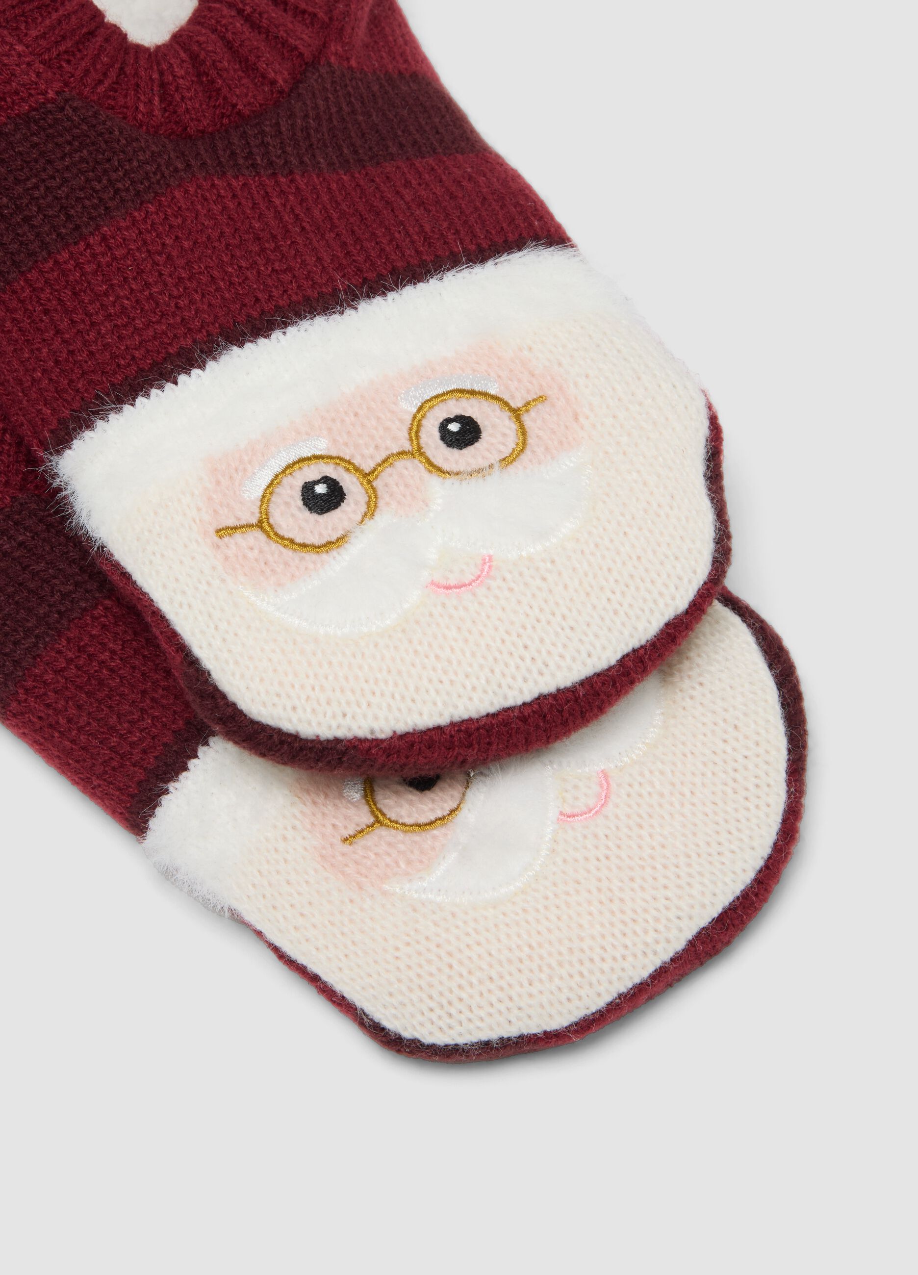 Red striped short socks with festive Christmas motif