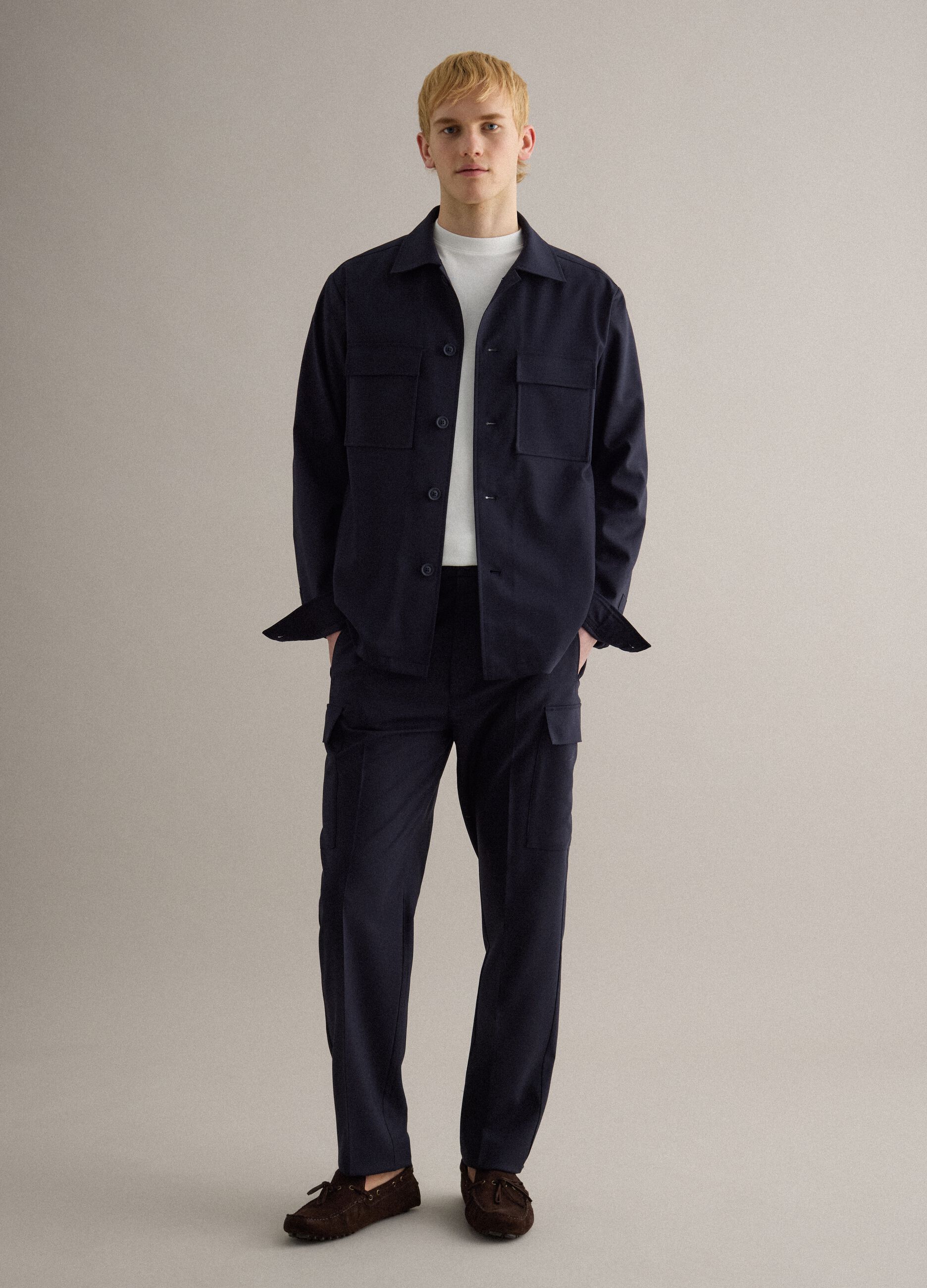 Light blue regular fit jacket with buttons and front pockets