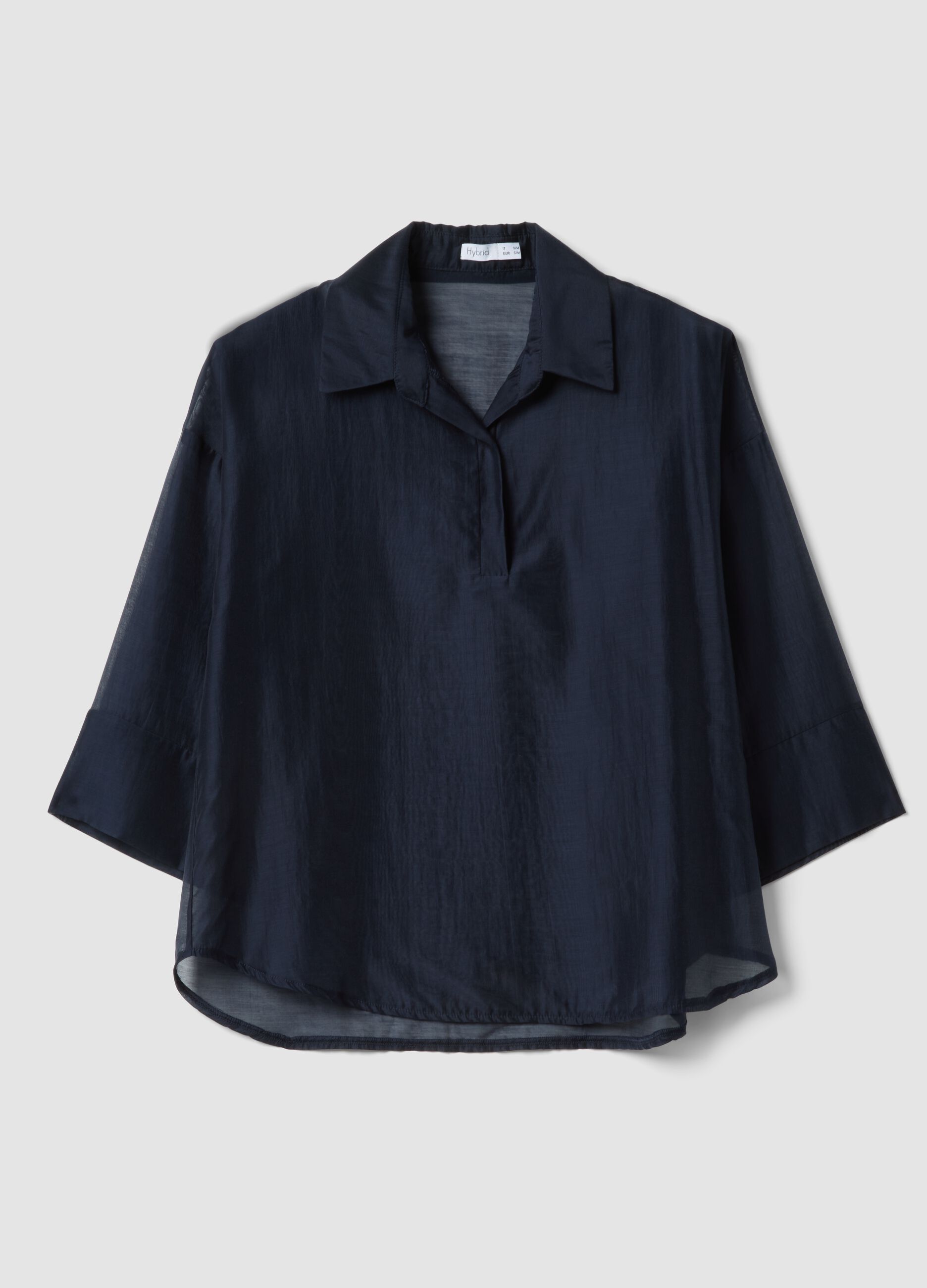 Blue long-sleeve viscose-blend blouse, regular fit