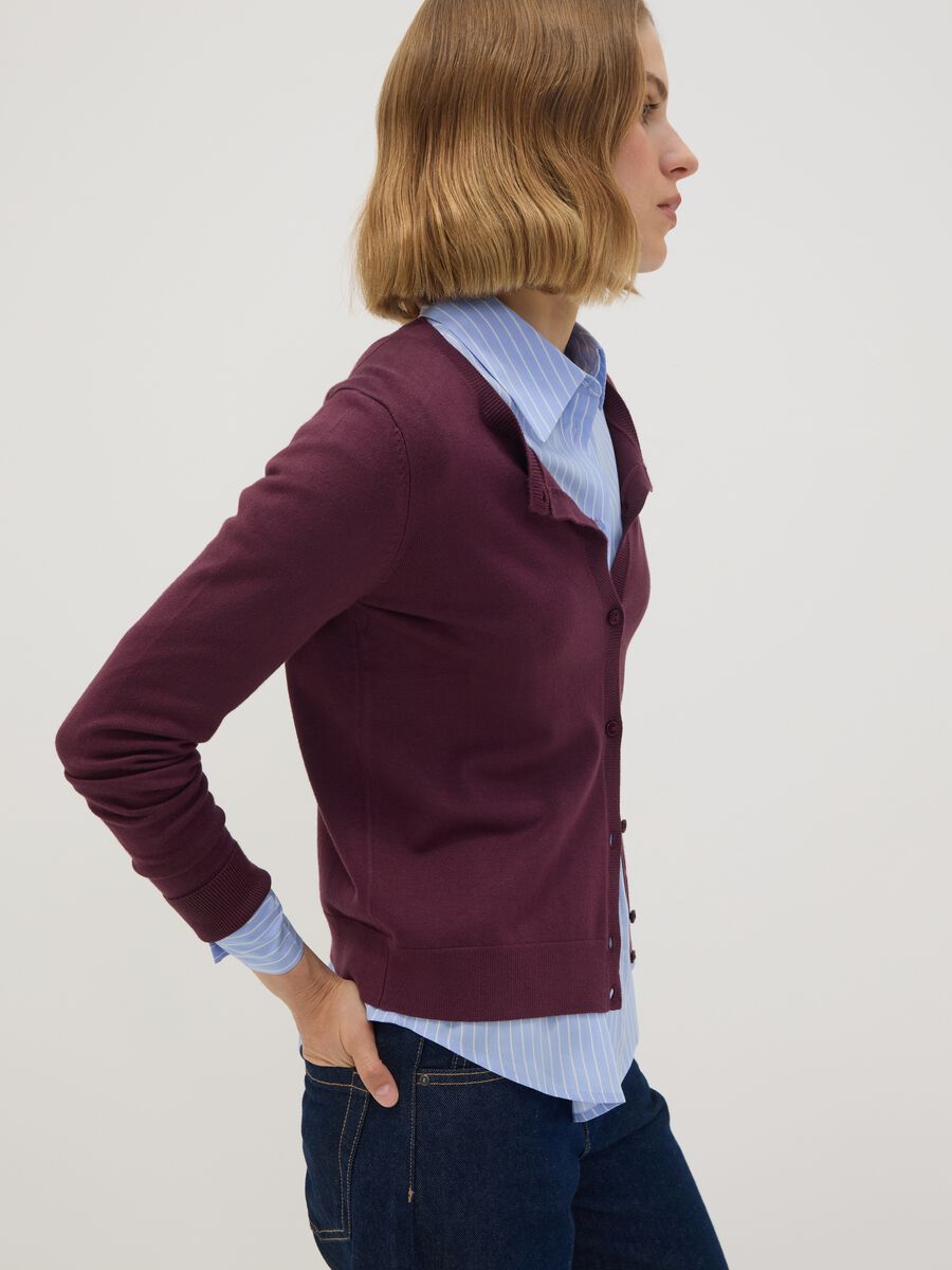 Purple viscose-blend crew-neck cardigan, regular fit_1