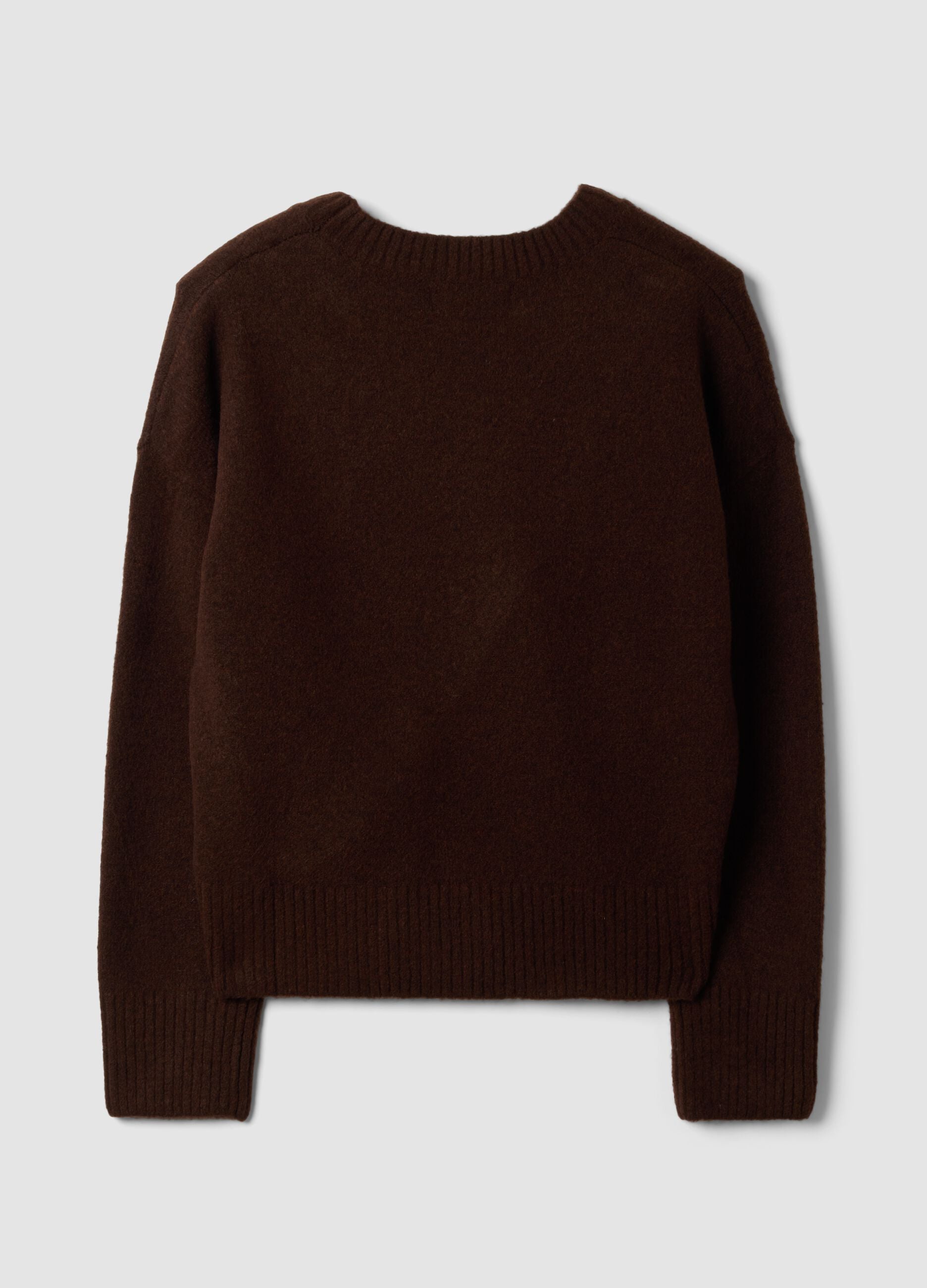 Dark brown crew-neck stretch wool jumper