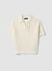 White cotton blend perforated polo collar shirt, regular fit_4