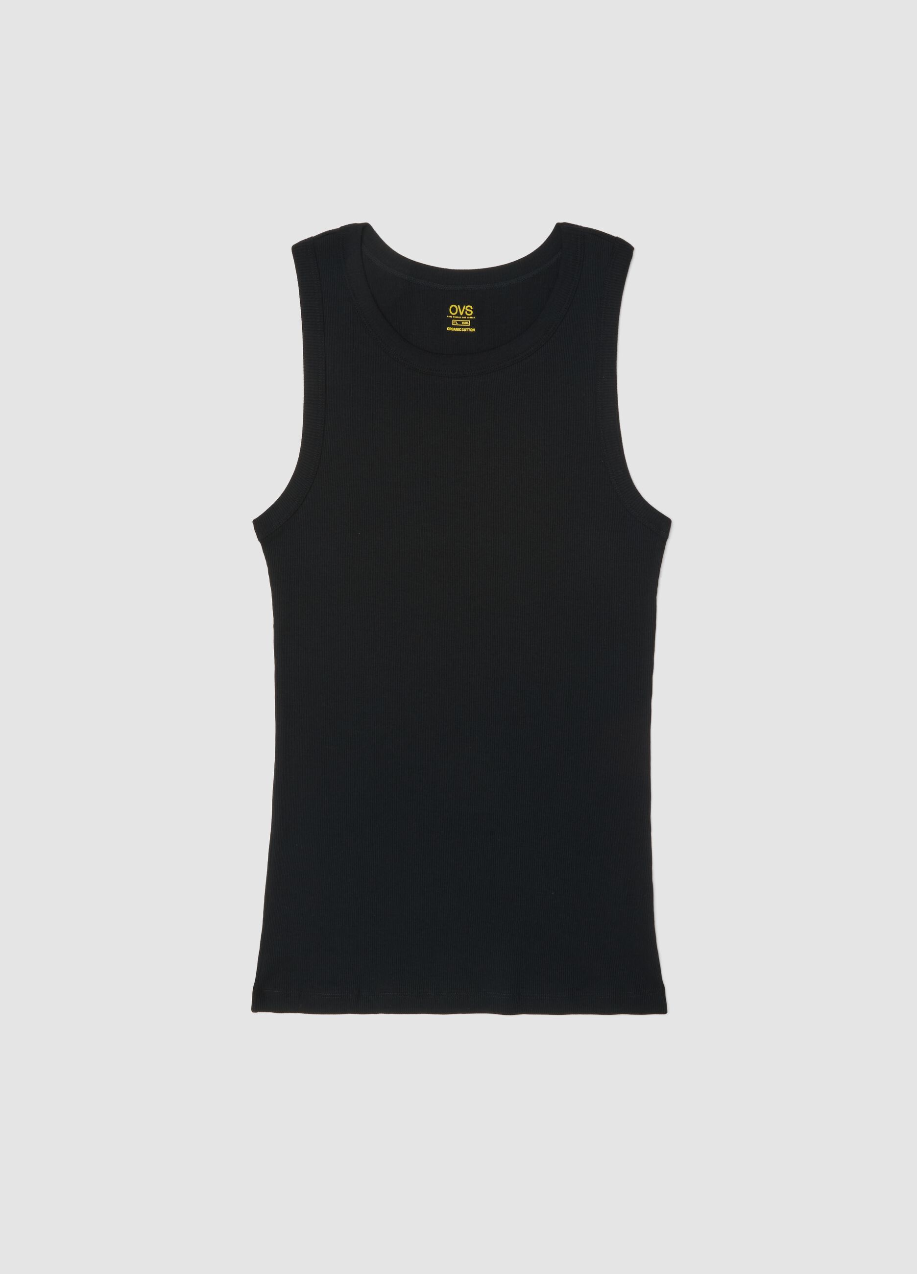 Black pure cotton vest regular fit